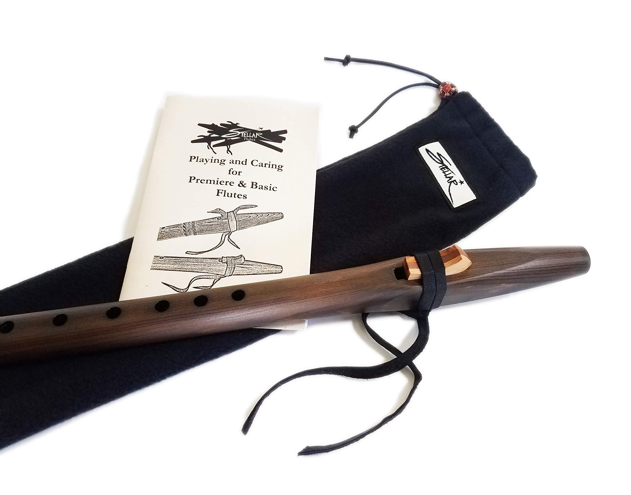 Premium Iron Stained Cedar Native American Style G Flute Set with Instructional Book & Carry Bag - Handcrafted Wooden Musical Instrument for Meditation, Ceremonies & Beginners | Stellar Flutes Basic G Package