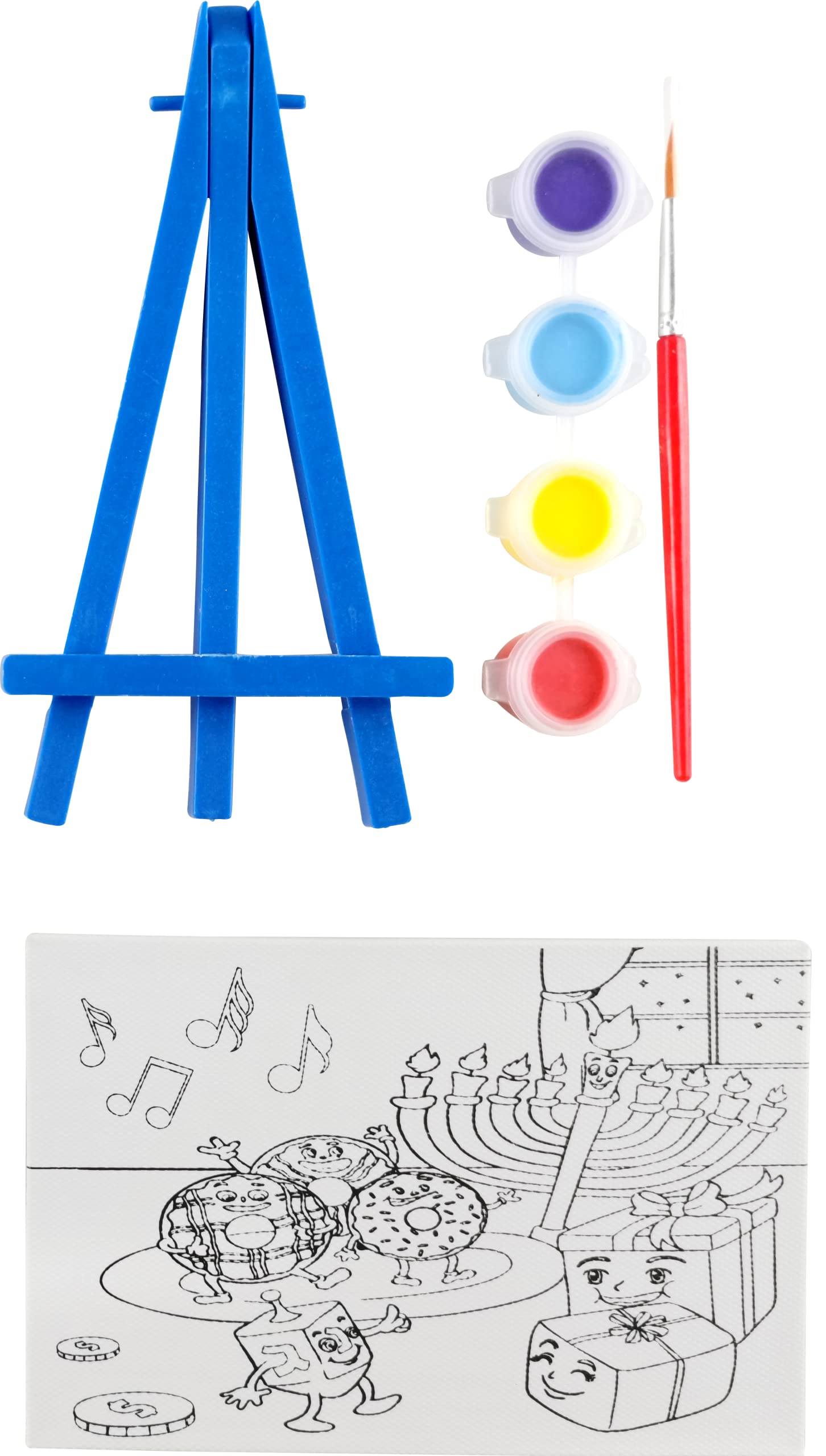 Kids Chanukah Canvas Painting Kit with Wooden Easel - Pre-Drawn Hanukkah Art Set for Children - DIY Holiday Crafts & Gifts for Boys & Girls - Perfect for Hanukkah Celebrations, Birthday Parties & Family Activities