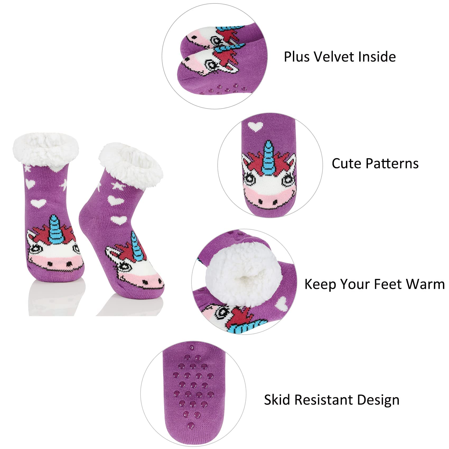 Durio Kids Slipper Socks for Girls & Boys - Thick Cozy Fuzzy Winter Socks with Animal Designs & Anti-Slip Soles | Warm Christmas Gifts for Toddlers (Indoor Play, Home Wear, Holiday Gift Ideas)