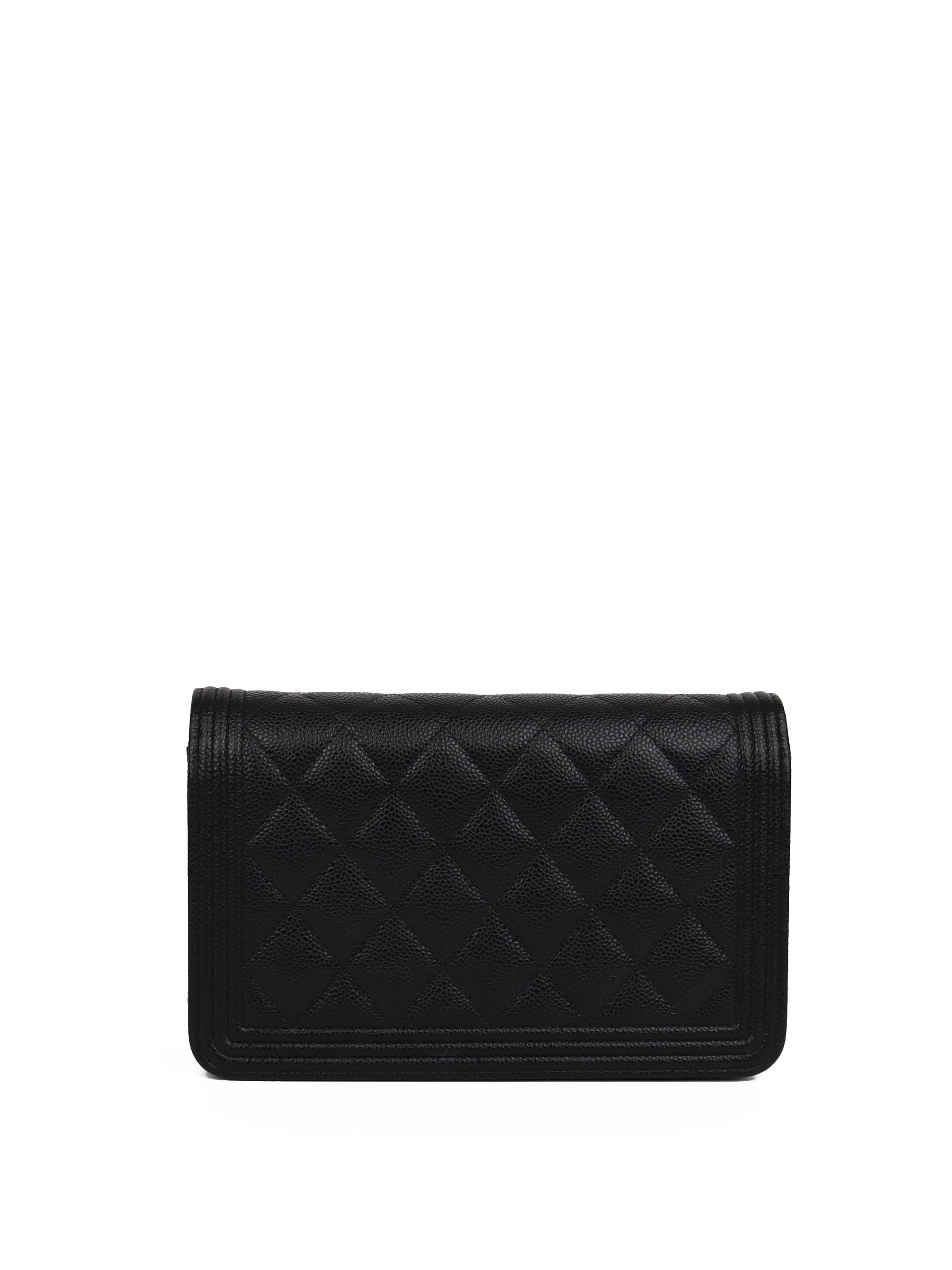 Chanel Black Caviar Leather Boy Wallet on Chain Crossbody Bag - Luxury Designer Handbag for Women, Perfect for Evening Parties & Date Nights
