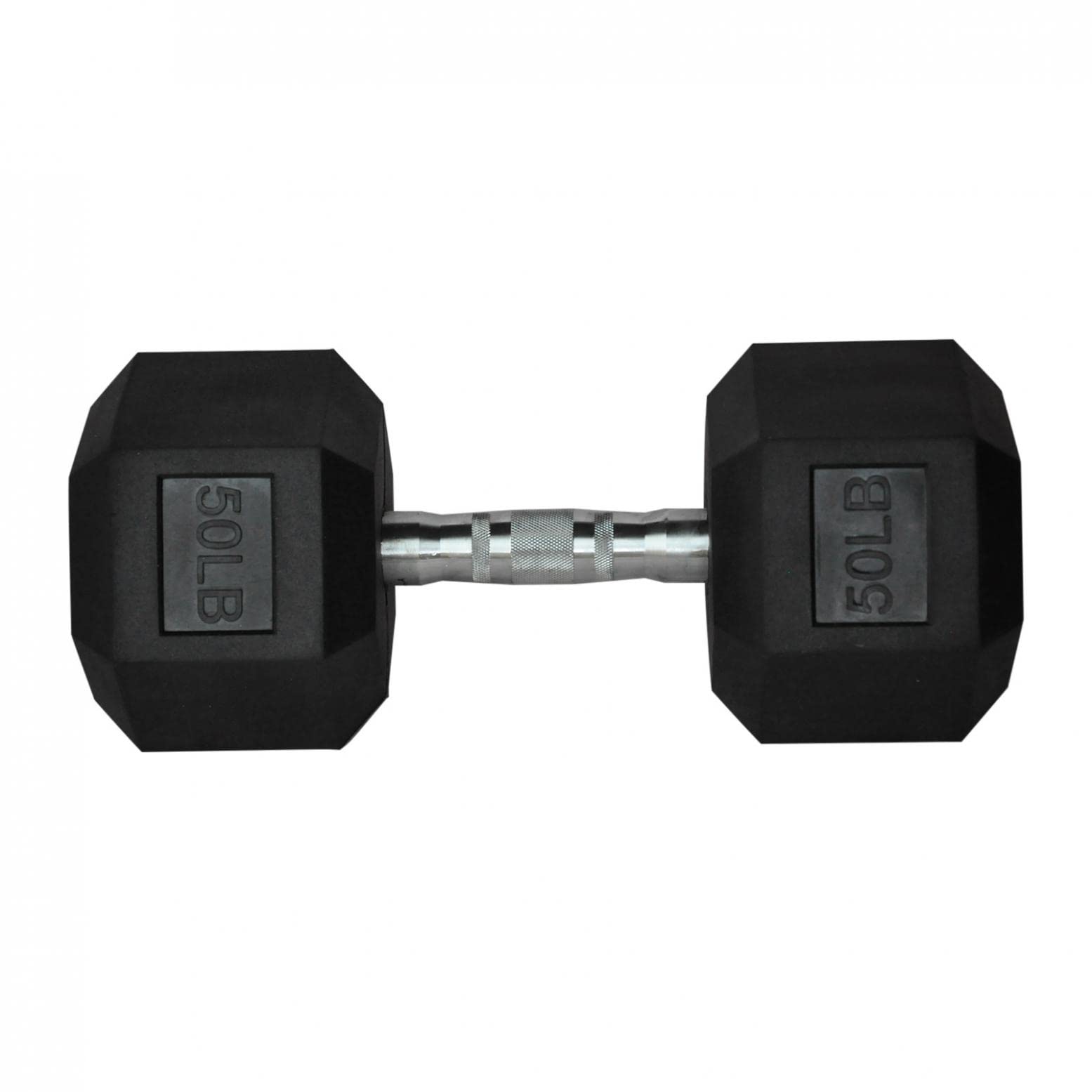 50lbs Hex Rubber Dumbbell Set - 1 Pair Rubber Coated Cast Iron Weight for Home Gym, Strength Training & CrossFit Workouts | Durable Black Hexagonal Dumbbells for Men & Women