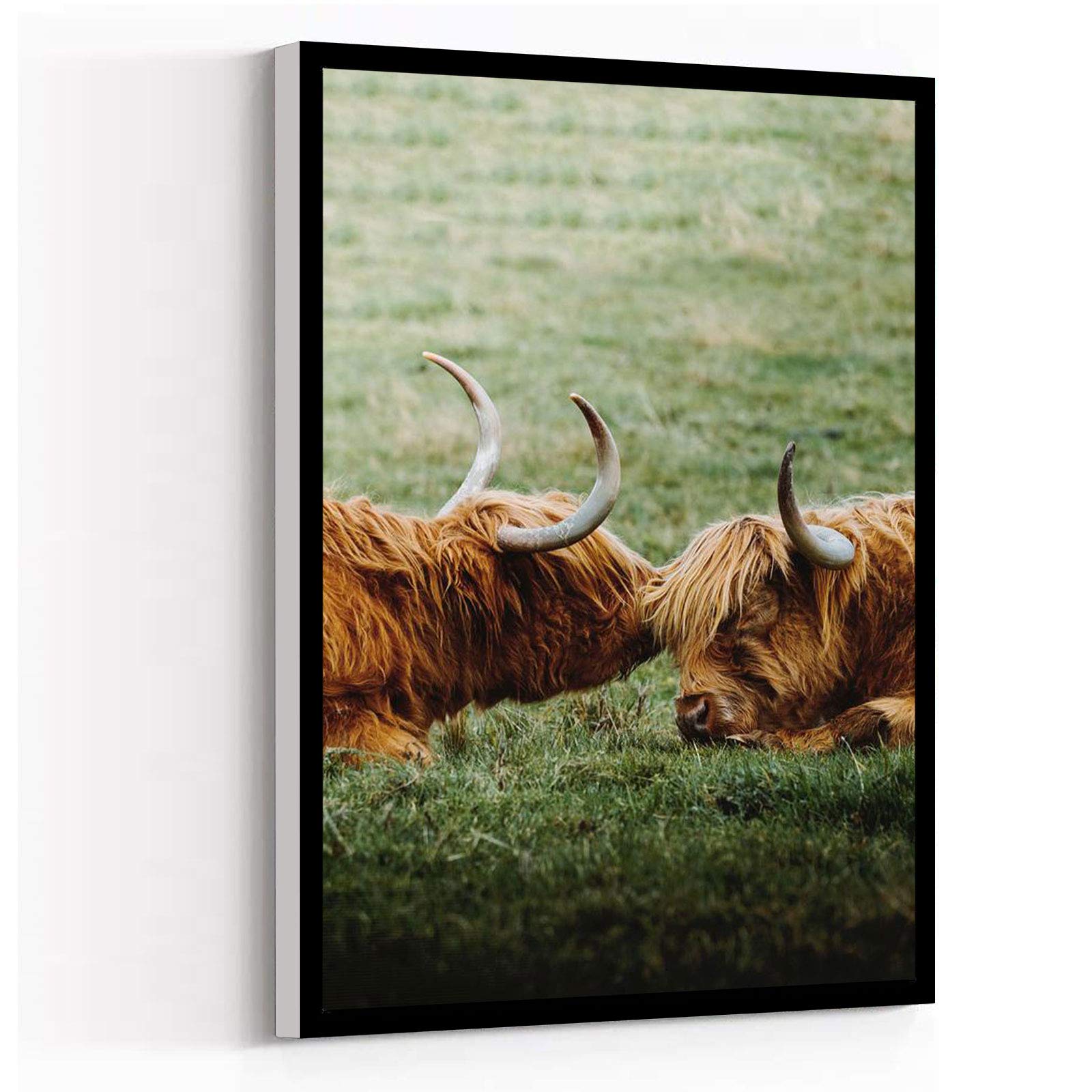 Texas Longhorn Framed Canvas Wall Art - 16x24 Inch Modern Painting for Living Room, Bedroom, Bathroom & Office Decor | Western Home Decor & Cowboy Theme Interior Design