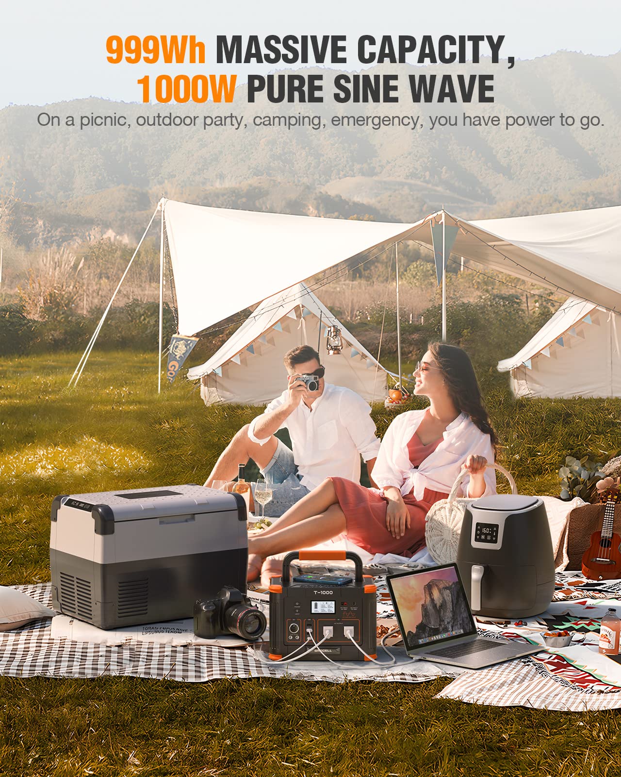 GRECELL 1000W Solar Generator with 200W Portable Solar Panel | 999Wh Portable Power Station | Lithium Battery Backup | USB-C PD 60W | for Outdoor Camping, RV, Off-Grid Living & Home Emergency Power Supply | Perfect for Blackouts, Road Trips & Remote Work