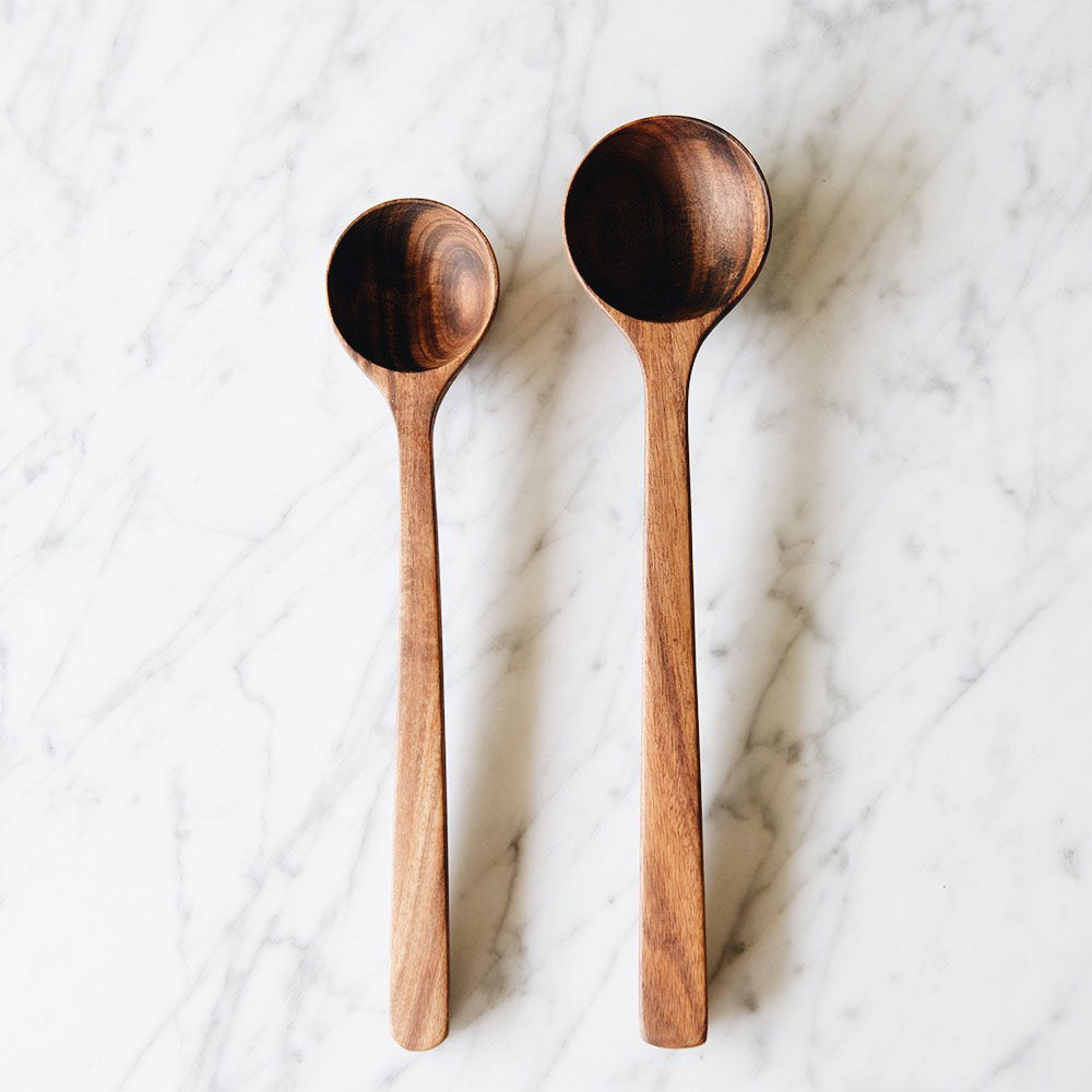 Premium Acacia Wooden Spoon Set - 5-Piece Natural Wood Cooking Utensils for Kitchen - Ideal for Stirring, Serving & Mixing Soups, Sauces & Salads