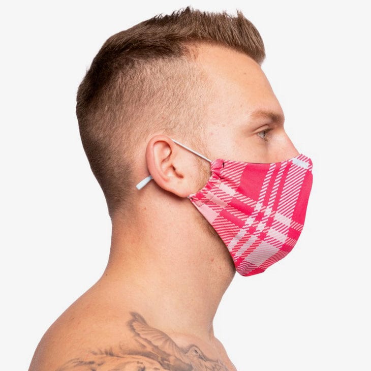 Pink Plaid Face Mask - Soft & Breathable Cotton Fabric - Adjustable Ear Loops for Comfort - Perfect for Daily Use, Travel, and Outdoor Activities