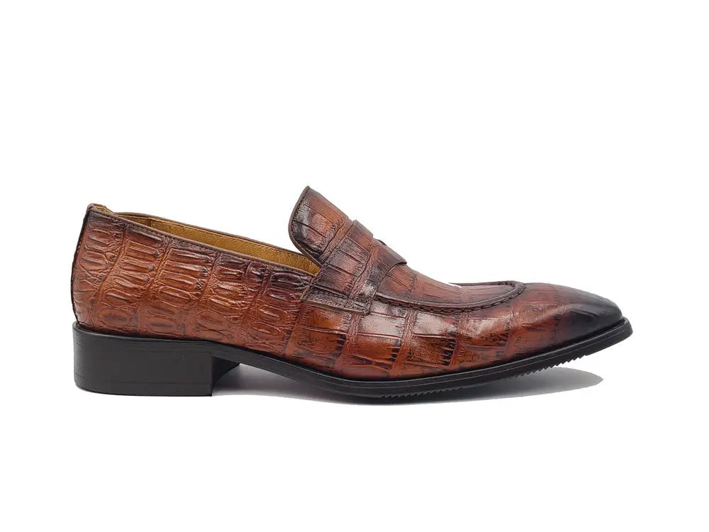 Premium Penny Loafers for Men - Genuine Alligator Embossed Calfskin Leather - Comfortable Slip-On Dress Shoes for Business, Office & Formal Occasions