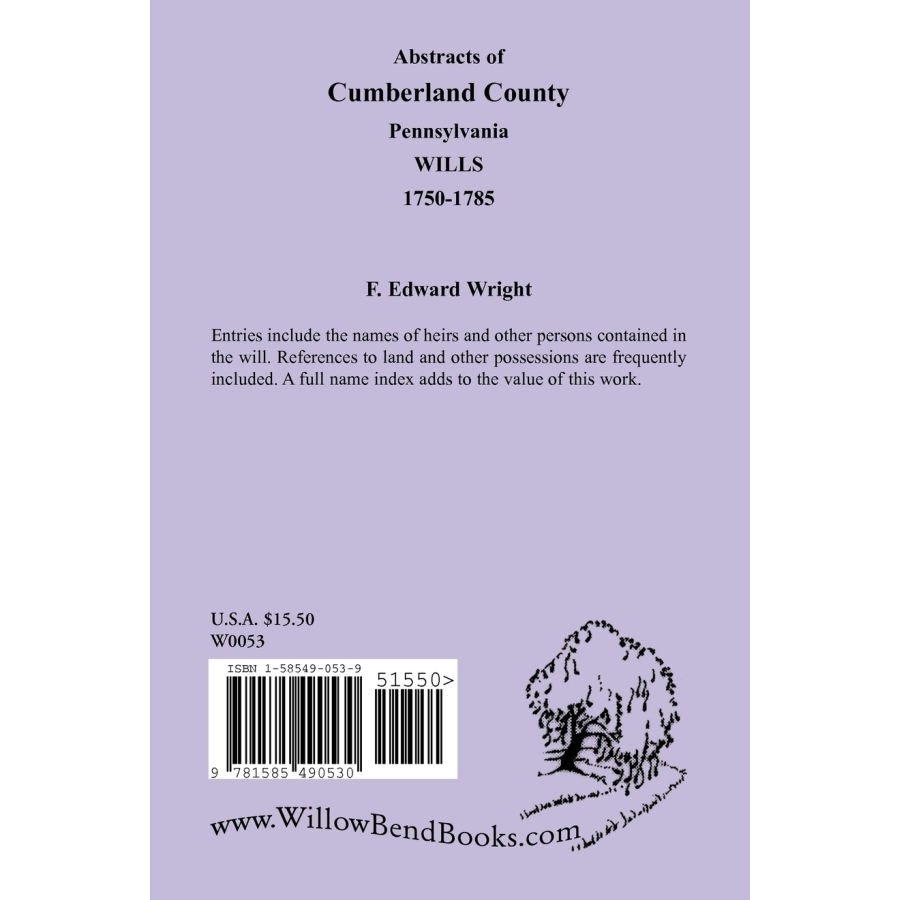 Abstracts of Cumberland County, Pennsylvania Wills 1750-1785 - Genealogy Research & Historical Documents for Ancestry Tracing