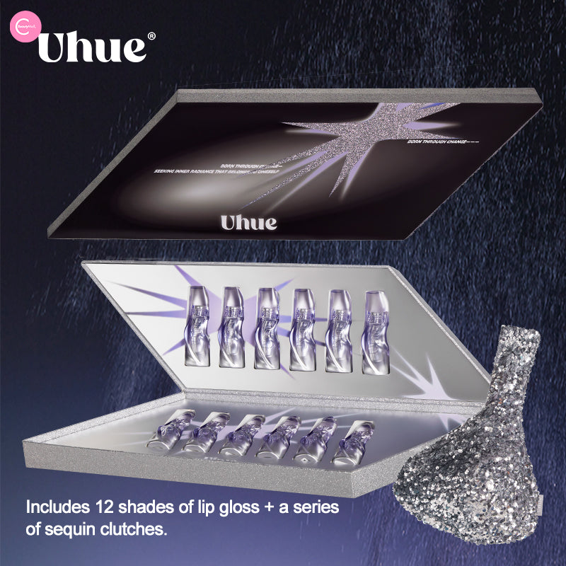 UHUE Main Stage Series 6D Diamond Mirror Lip Glaze - 12 Piece Limited Edition Gift Box Set | High Shine Lip Gloss for Party, Wedding & Special Occasions