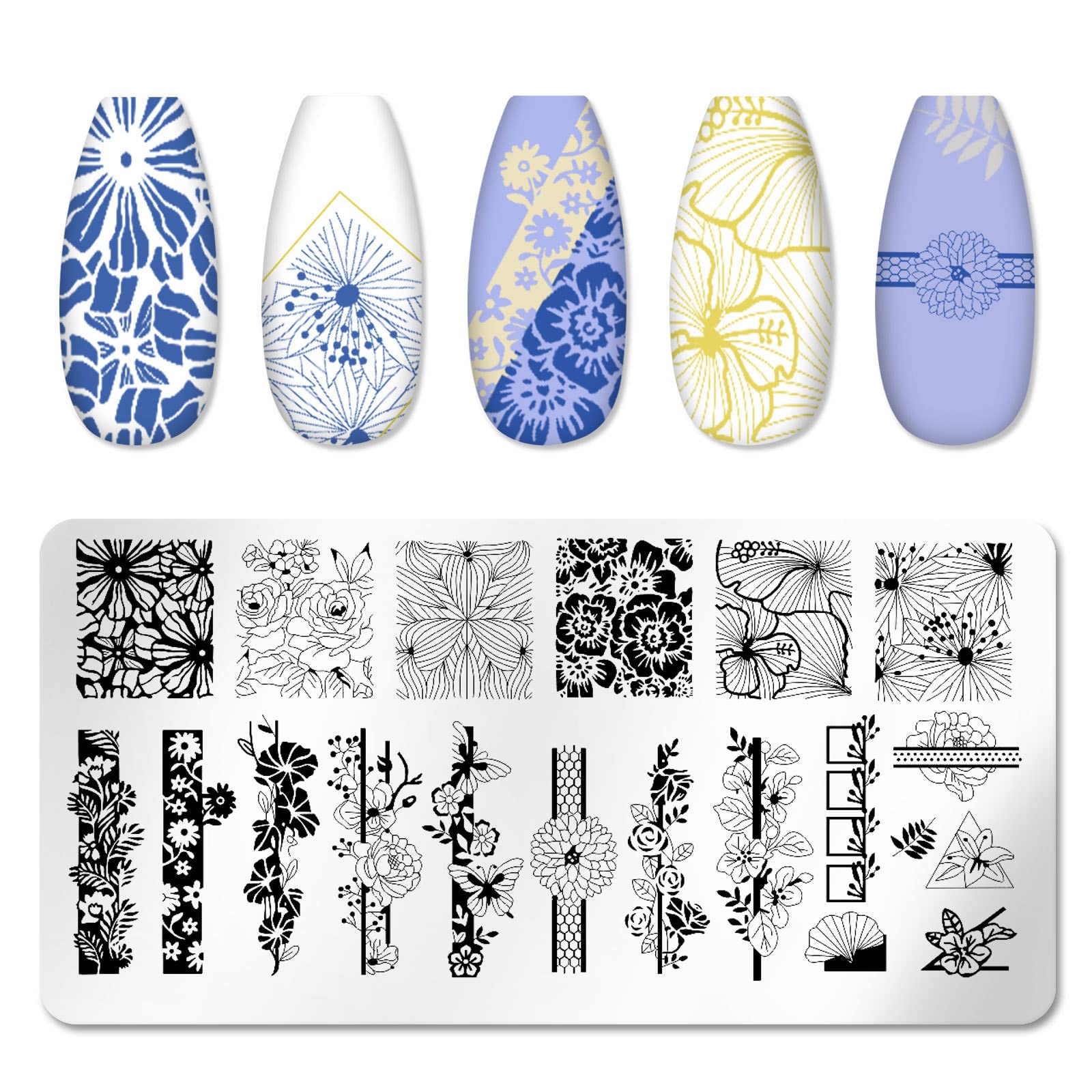 6-Piece Nature Theme Nail Stamping Plates Set - Leaf, Island, Scenery, Flower, Lace & Snake Designs for Christmas Nail Art (4.72 x 2.36 Inches) - Perfect for DIY Manicures, Holiday Nail Designs & Professional Salon Use