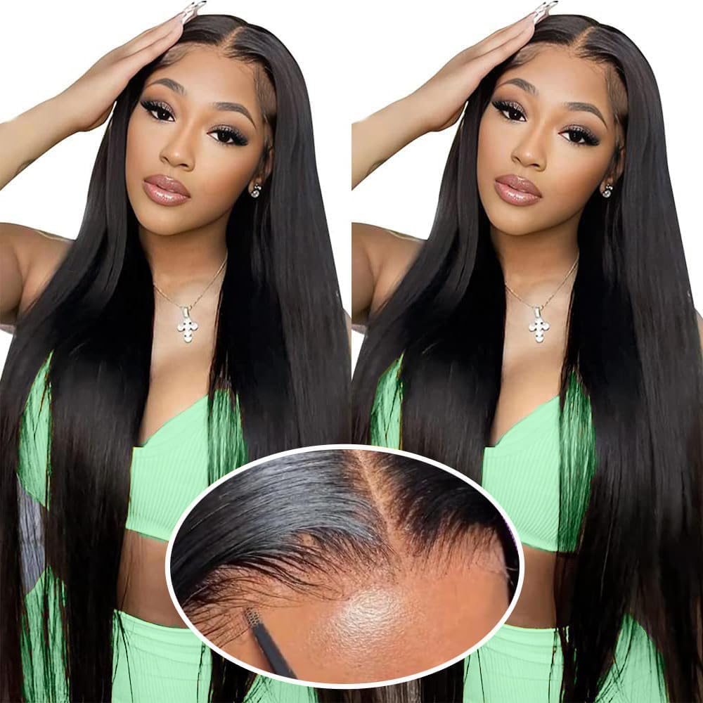 Glueless Human Hair Wigs 9x6 HD Lace Closure - Pre Plucked, Pre Cut, Bleached Knots, 180 Density Straight Lace Front Wig (24 Inch) for Daily Wear, Parties & Special Occasions