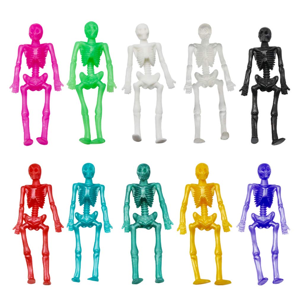 Ciieeo 50Pcs Halloween Stretchy Skeleton Toys - Bendable Skull & Sticky Funny Squeeze Toys for Kids - Perfect for Halloween Party Favors, Birthday Games, Classroom Prizes & Stress Relief