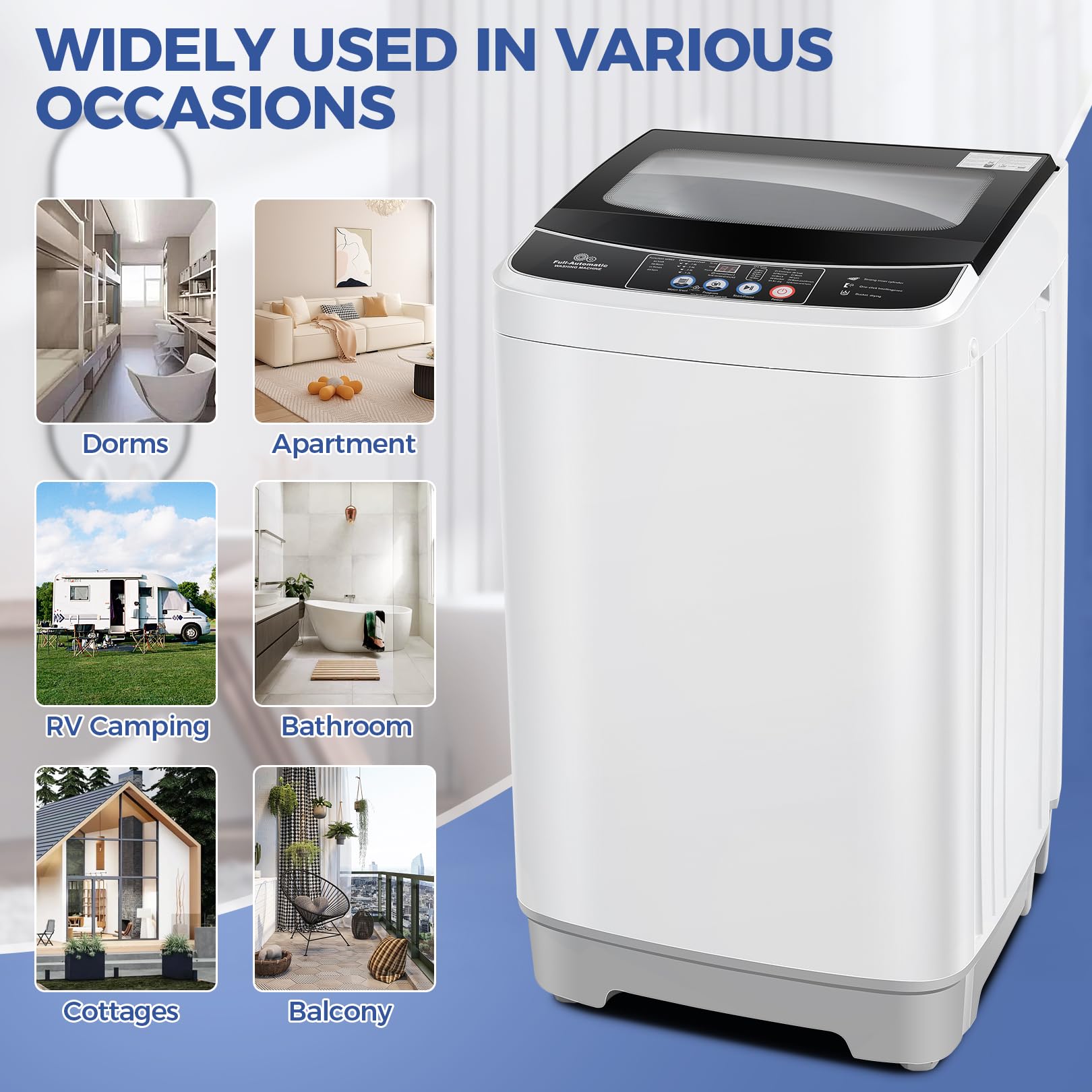 Nictemaw 2.4 Cu.ft Portable Washing Machine - 17.8Lbs Capacity, 10 Wash Programs & 8 Water Levels - Compact Mini Washer for Apartments, Dorms, RVs with Glass Cover - Perfect for Small Spaces, Travel & Off-Grid Living