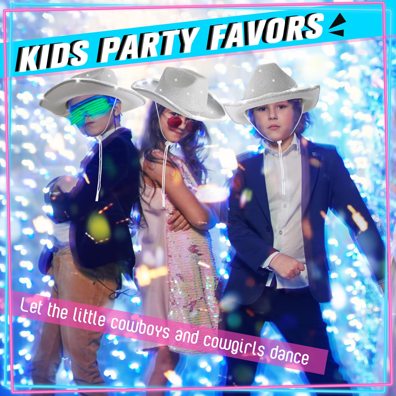 LED Cowboy Hat Flashing Lights - 10 Pcs for Western Role Play & Parties