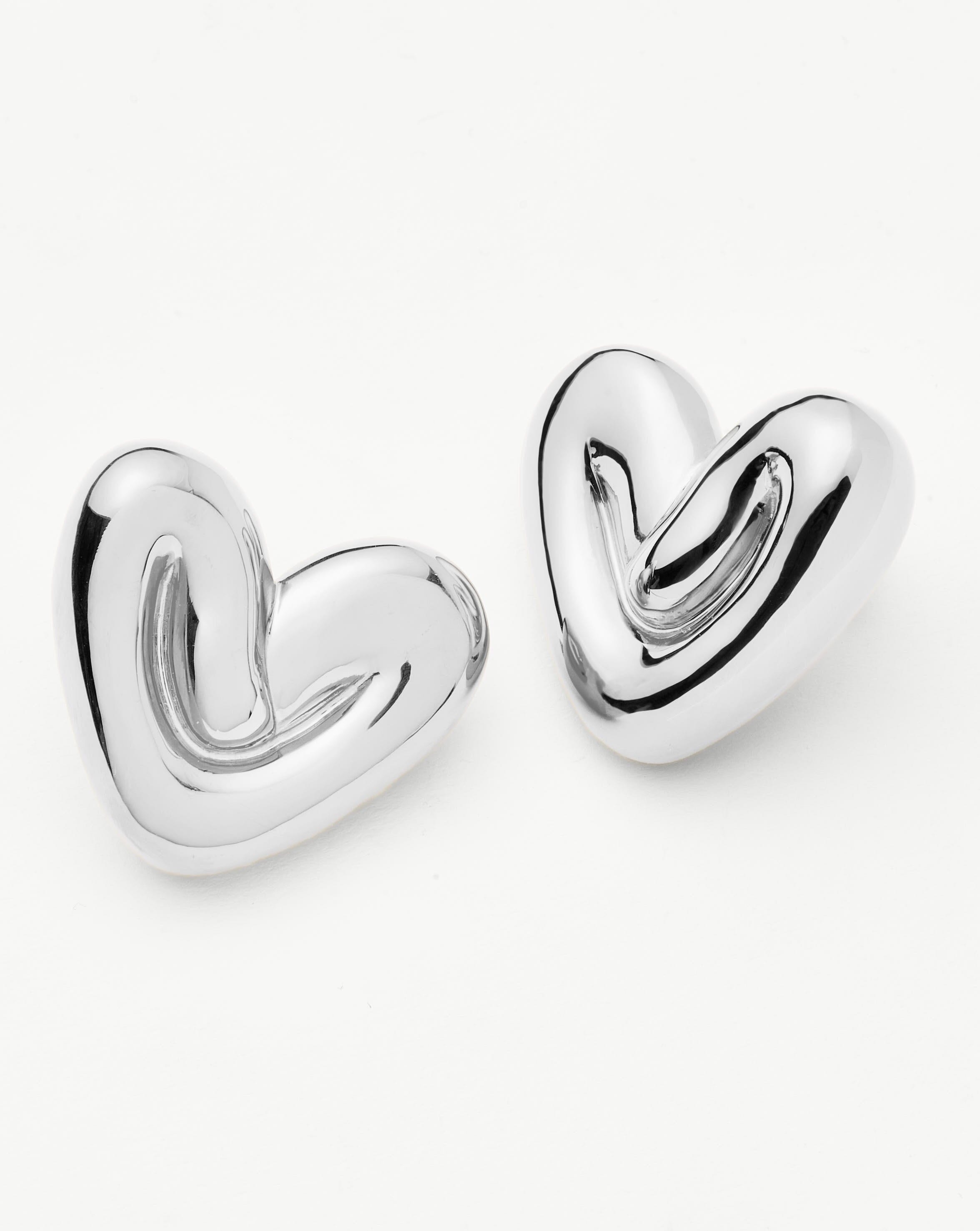 Puffy Heart Oversized Stud Earrings - Silver Plated Dangle Earrings for Women | Trendy Valentine's Day Gift, Party & Date Night Jewelry