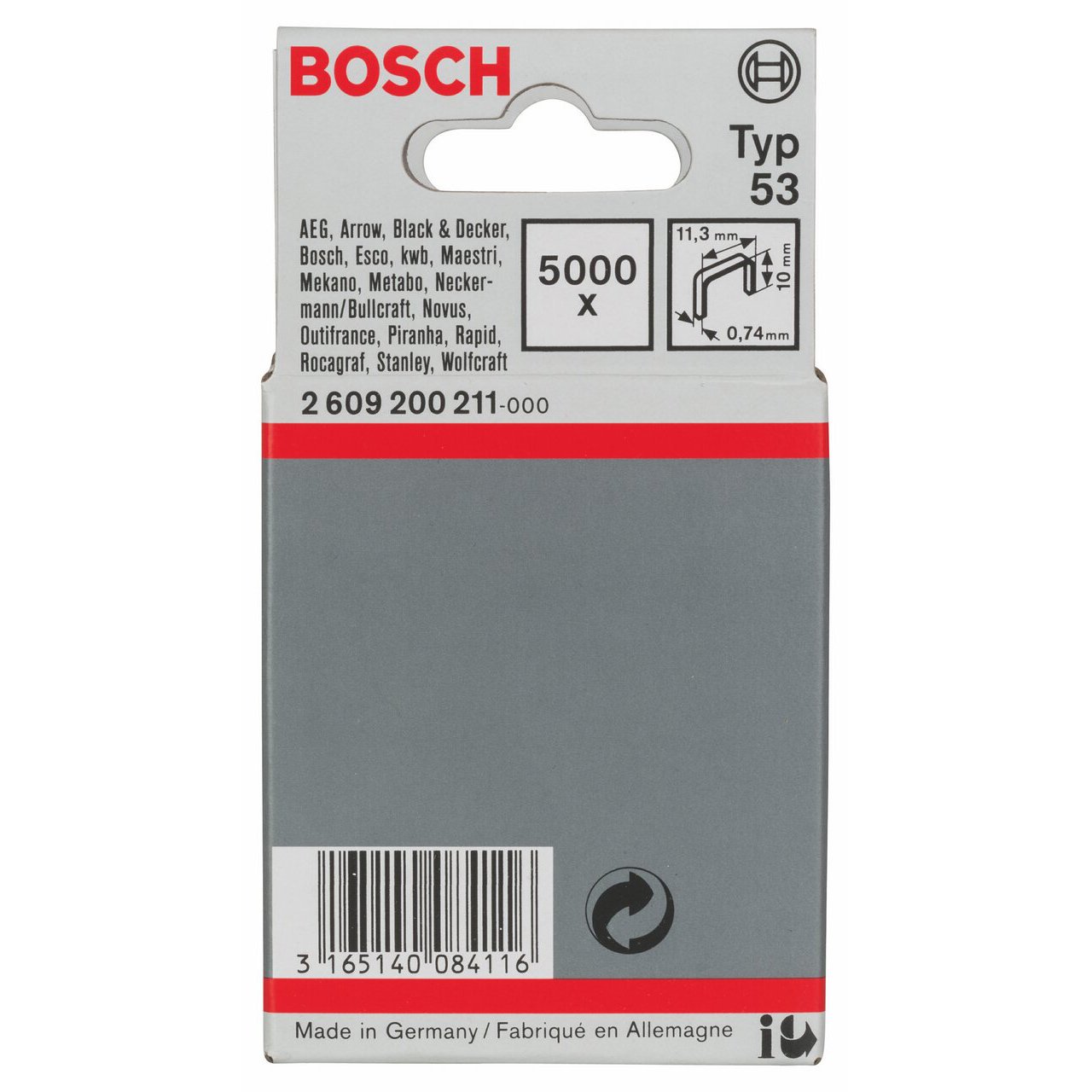 Bosch Professional Grapa de Alambre Fino Tipo 53-11,4 x 0,74 x 10 mm - Pack de 5000 Unidades para Ensamblaje de Muebles y Trabajos de Carpintería