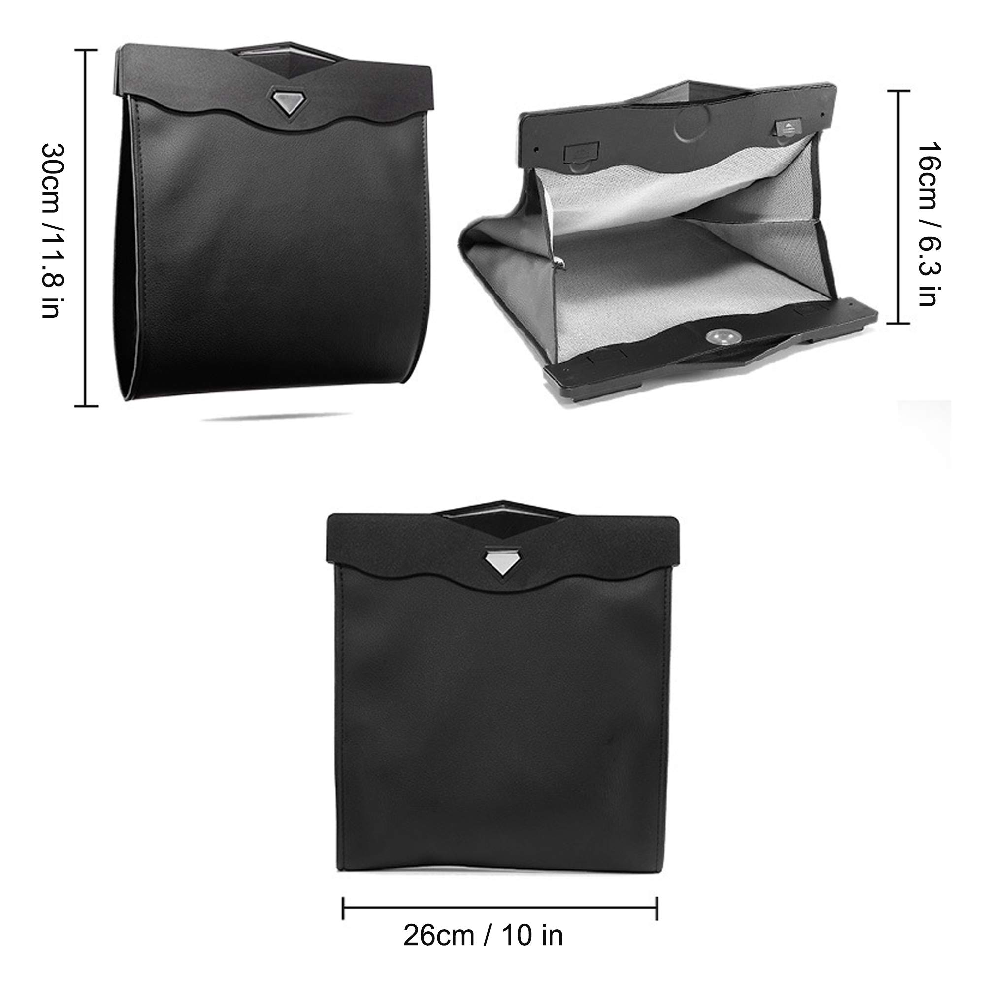 Premium Car Trash Bin with 50pcs Leak-Proof Trash Bags - LED Luxury Leather Garbage Can for Vehicles - Foldable Waterproof Auto Organizer (Khaki) - Ideal for Road Trips, Commuting & Family Travel