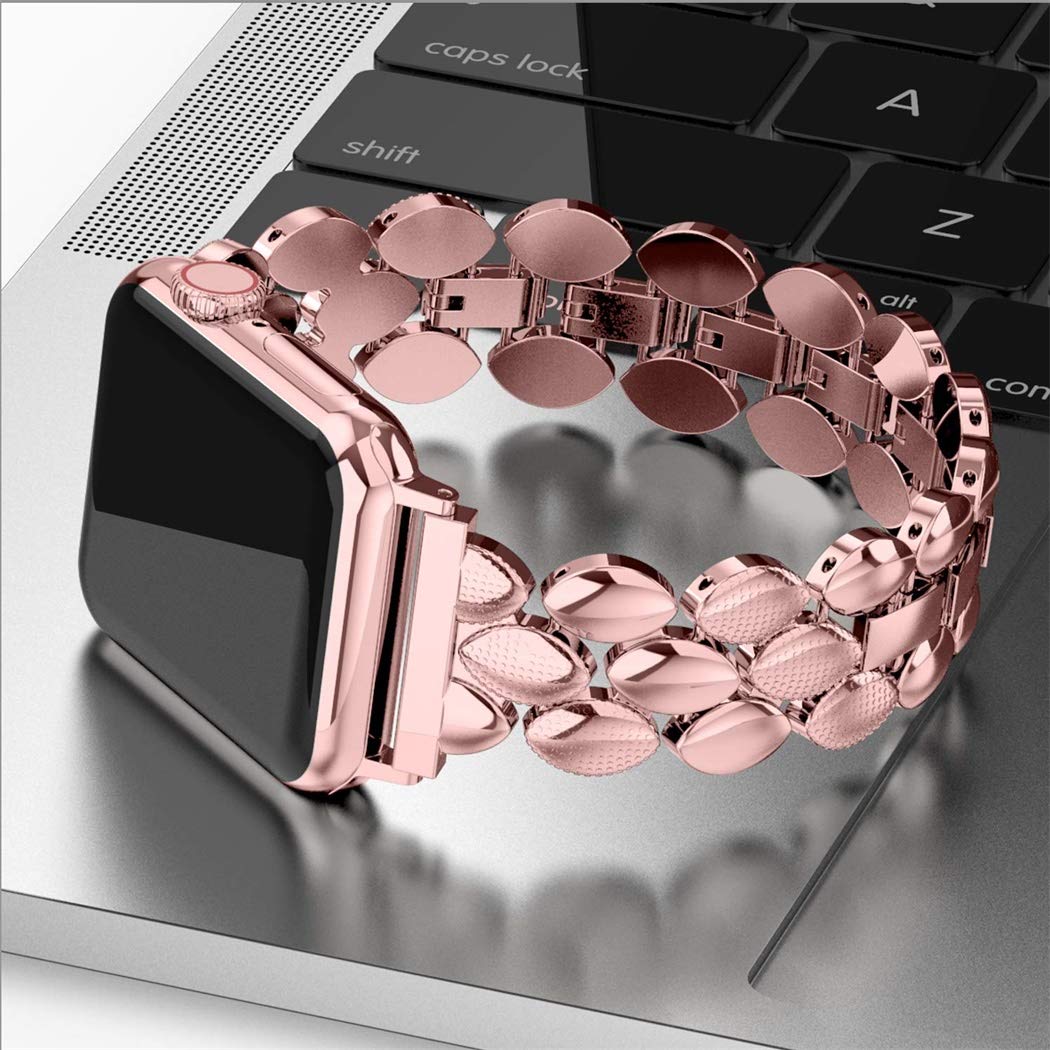 Rose Gold Stainless Steel Apple Watch Band for Women - Compatible with 38mm/40mm/41mm/42mm Apple Watch Series 10/9/8/7/6/5/4/3/2/1/SE - Elegant Metal Bracelet Strap for Workouts, Office, Date Night & Daily Fashion | Perfect for Gym, Business Meetings, Romantic Dates & Casual Outfits