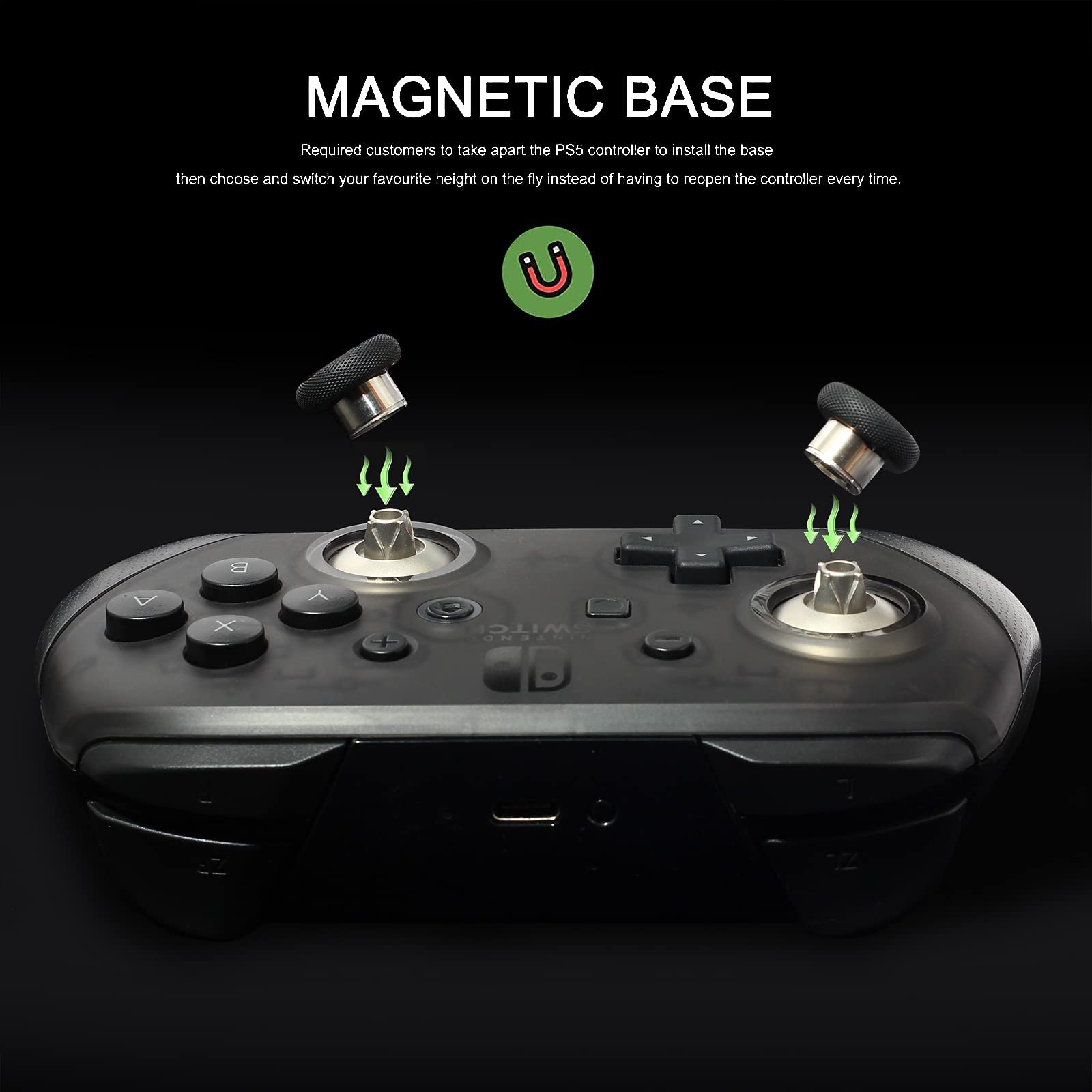 Premium Magnetic Thumbsticks Replacement for Nintendo Switch Pro Controller - 8-in-1 Interchangeable Joystick Set with Metal Caps - Durable Repair Kit for Enhanced Gaming Performance (Perfect for FPS, Racing & Action Games)