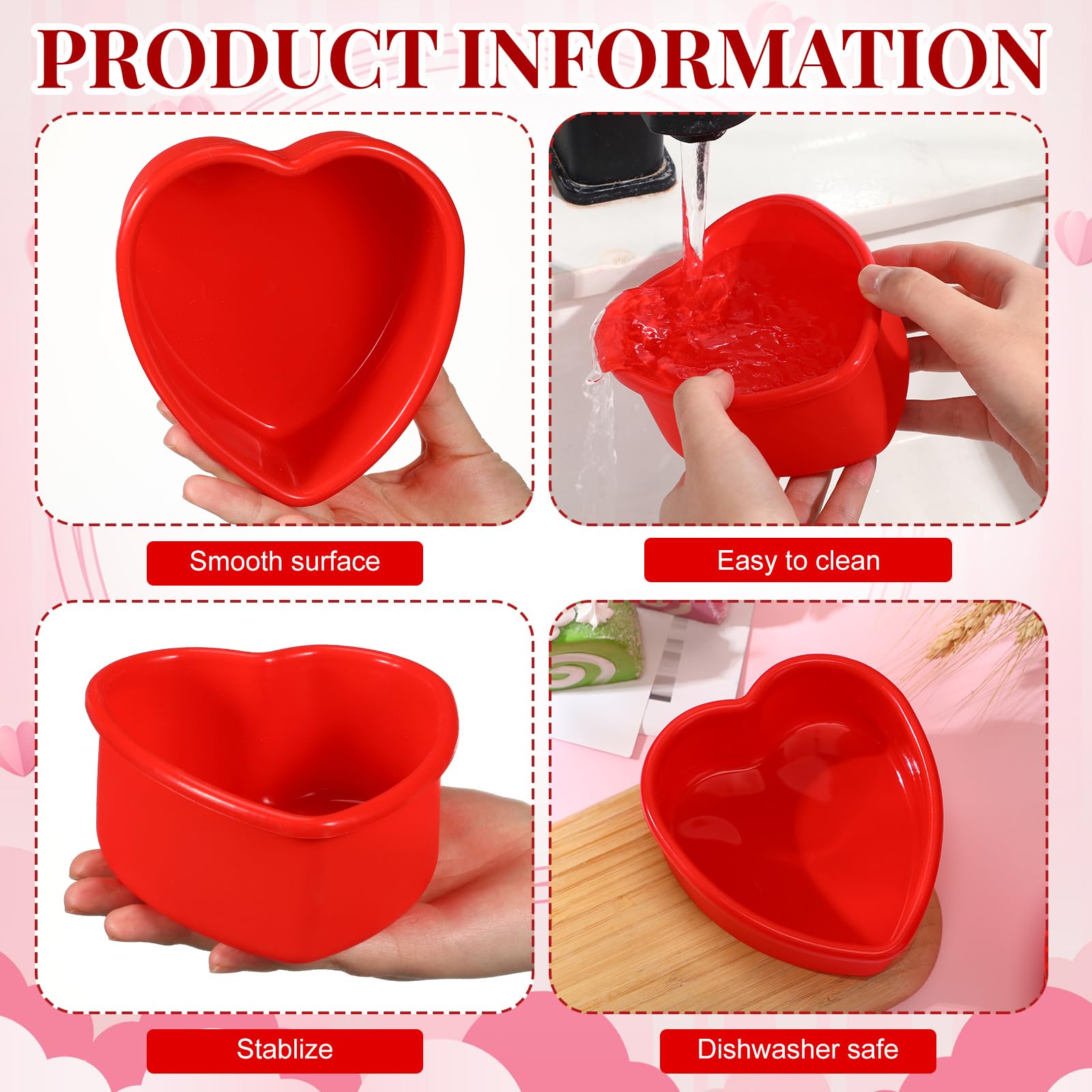 6-Piece Nonstick Silicone Heart Cake Pans Set - 4 Inch Red Mini Heart Baking Molds for Valentine's Day, Birthday Cupcakes, Muffins & Chocolate Desserts | Perfect for Home Baking, Party Treats & Romantic Gifts