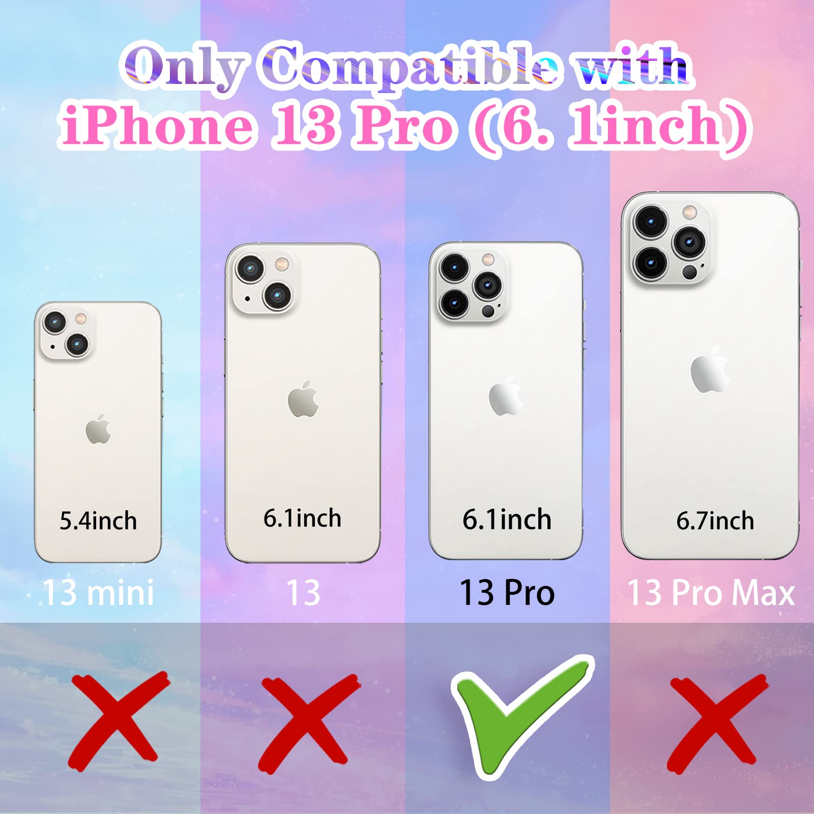 Goocrux 4-in-1 iPhone 13 Pro Case for Women - Glitter Butterfly Sequin Sparkle Clear Phone Cover with Chain, Camera Protector & Screen Protector | Cute Girly Design for Everyday Use & Special Occasions