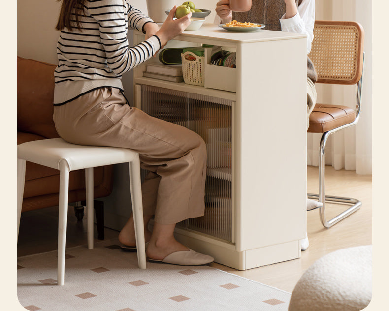 Solid Poplar Wood Dining Room Cabinet with Partition - White Cream Rock Board for Kitchen Storage & Home Organization