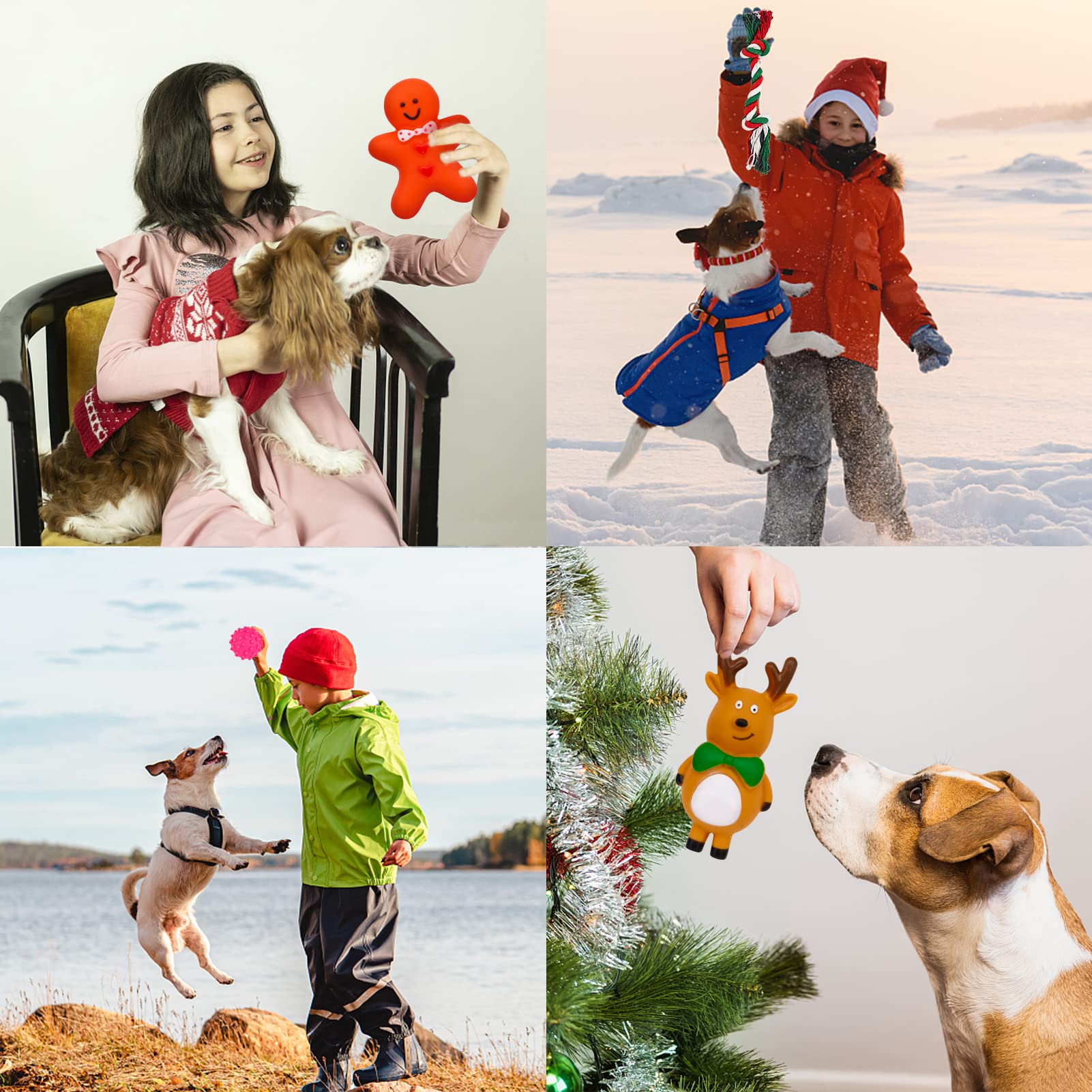 ZALALOVA 6-Piece Christmas Dog Stocking Toys Set - Chew Toys, Santa, Gingerbread Man, Bone, Tree & Candy Cane Shapes - Interactive Ball Gift for Dogs | Holiday Pet Gifts & Puppy Chew Toys for Christmas Decorations