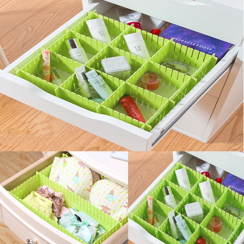 8pcs Adjustable Drawer Organizers for Closet, Office & Kitchen - Green