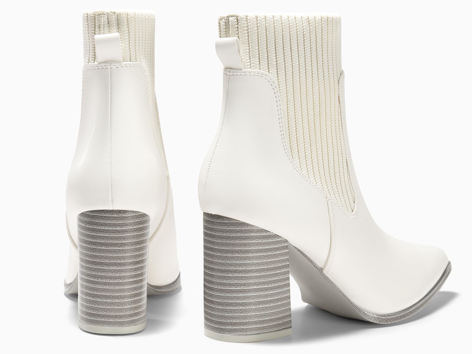 Coutgo Women's Chunky Heel Ankle Boots - Pointed Toe Knit Chelsea Booties with Stacked Heel for Winter | Dress Boots for Office, Party & Night Out