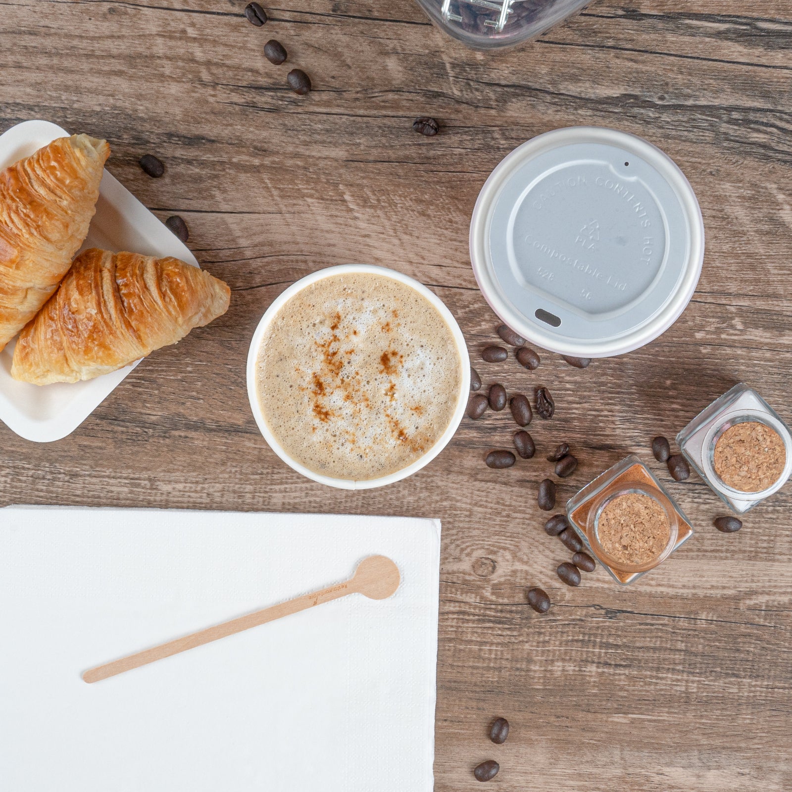 16 oz Disposable Paper Coffee Cups with Picnic Print - Spiral Wall Design - 3.5