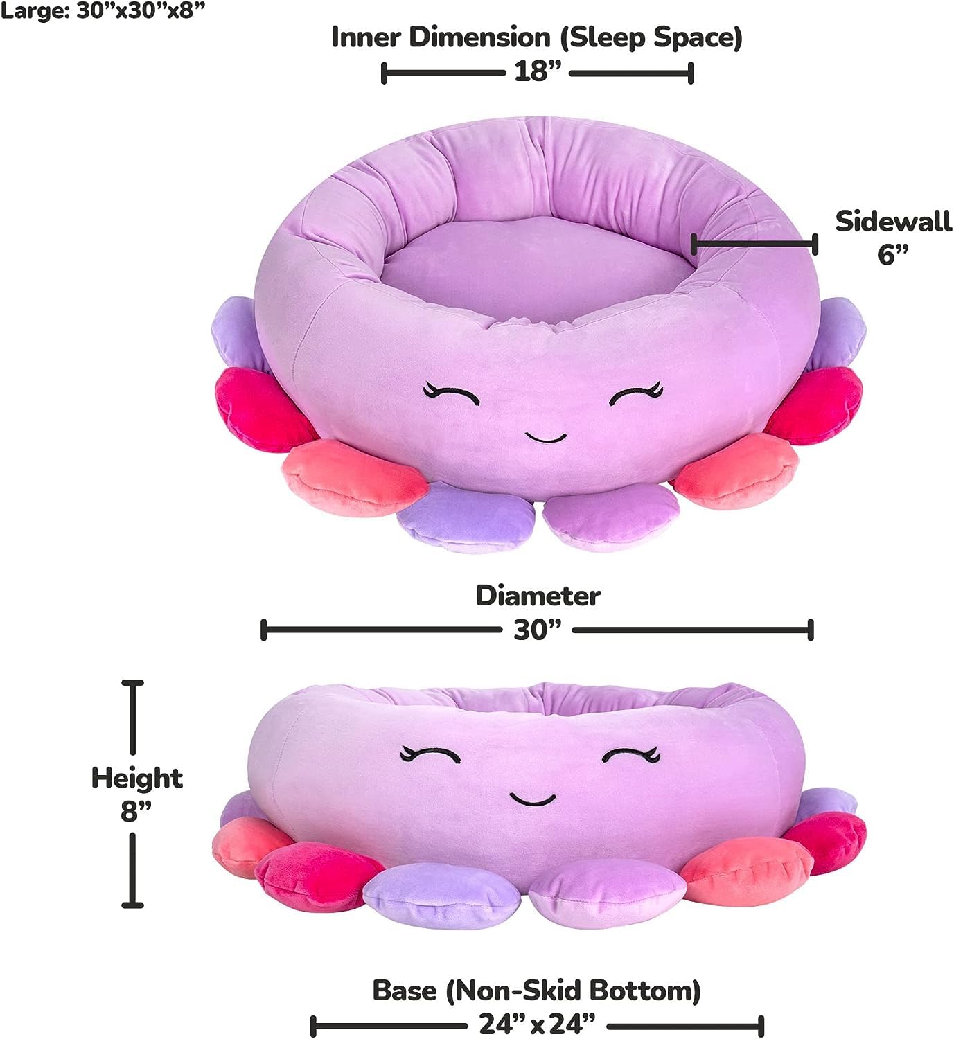 24-Inch Squishmallows Beula Octopus Pet Bed - Ultra Soft Plush Dog & Cat Bed for Medium Pets | Official Squishmallows Pet Accessory | Perfect for Cuddling, Napping & Home Decor