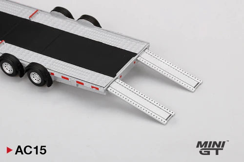 MINIGT 1:64 Scale Land Rover Defender 90 Pickup Truck with Car Hauler Trailer - Diecast Model Car for Collectors, Kids Gift, and Off-Road Adventure Display