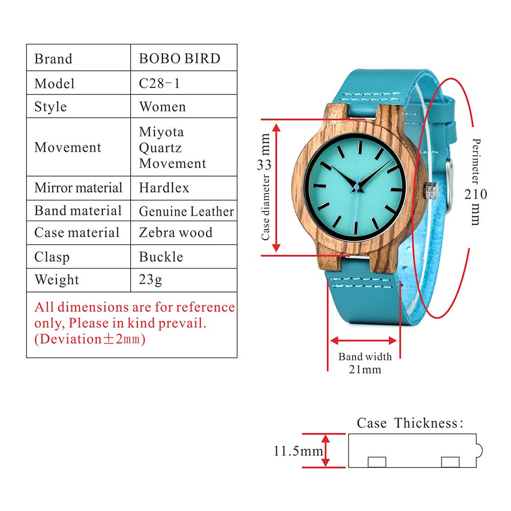 BOBO BIRD Bamboo Wooden Watch for Men & Women - Blue Cowhide Leather Strap Casual Wristwatch - Perfect Gift for Anniversary & Couples - Ideal for Everyday Wear, Office & Outdoor Activities