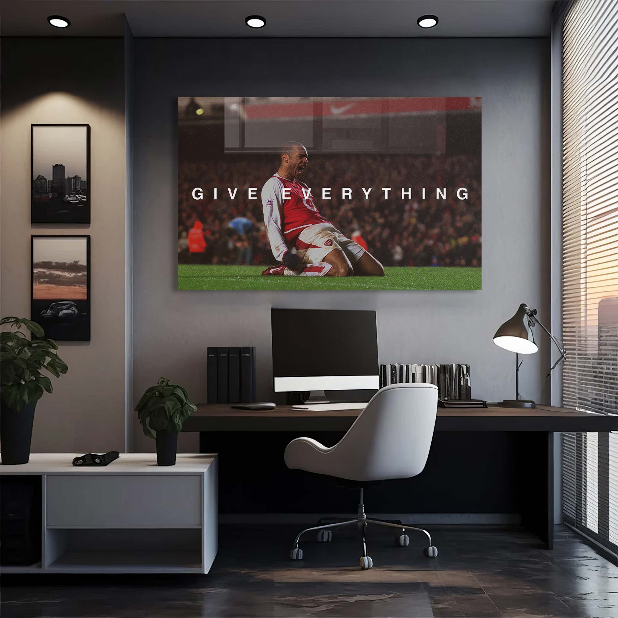 Thierry Henry 'Give Everything' Tempered Glass Wall Art - Premium Soccer Decor for Living Room, Office & Man Cave