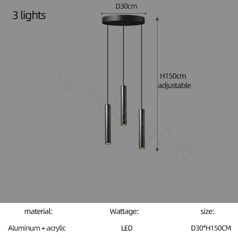 Modern Cylindrical Pendant Staircase Chandelier - LED Hanging Light Fixture for Hallway, Foyer & Stairwell - Elegant Home & Office Lighting Decor