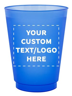 Custom Printed 16 oz Shatterproof Stadium Cups - 100 Pack Bulk Reusable Plastic Party Cups with Promotional Text & Logo - Perfect for Sports Events, Tailgating, and Outdoor Parties (Blue)