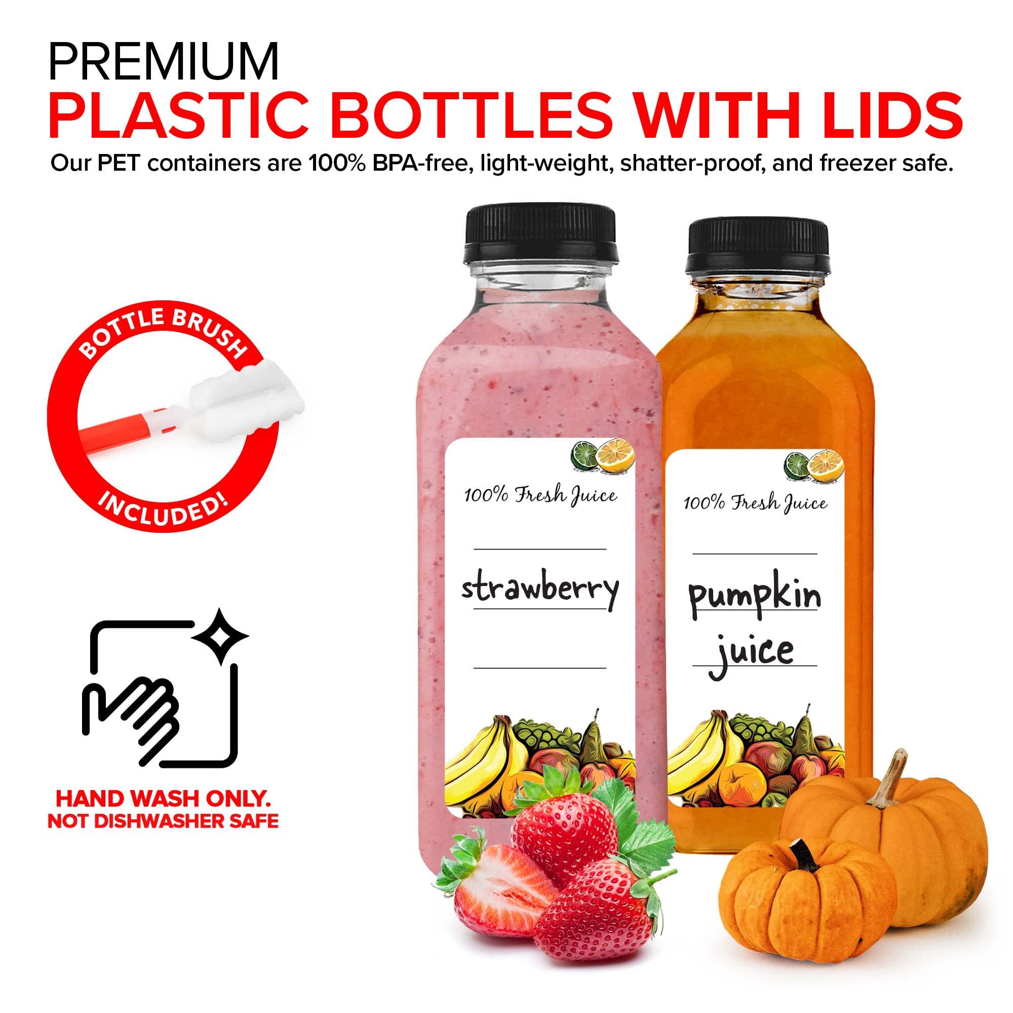 35 Pack 16 oz Clear Reusable Plastic Juice Bottles with Lids - BPA Free Drink Containers for Juicing, Smoothies, Shots & Water Storage | Perfect for Mini Fridges, Meal Prep, Gym, Office & Home Use