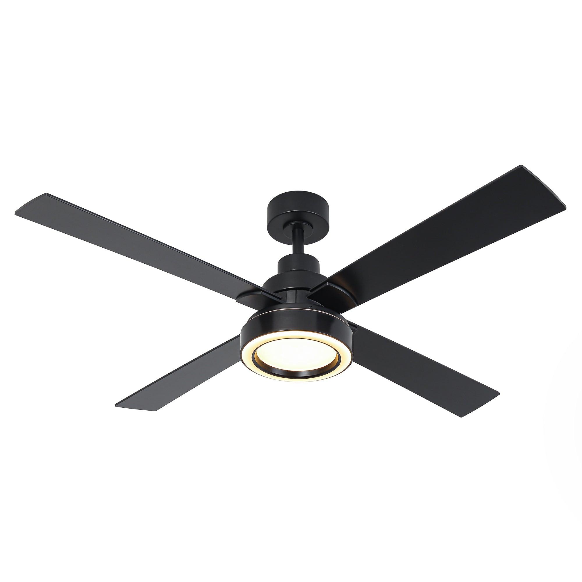 52 Inch Modern Ceiling Fan with LED Light & Remote Control - 4 Blades, DC Motor, Downrod Mount - Perfect for Living Room, Bedroom, and Office Spaces