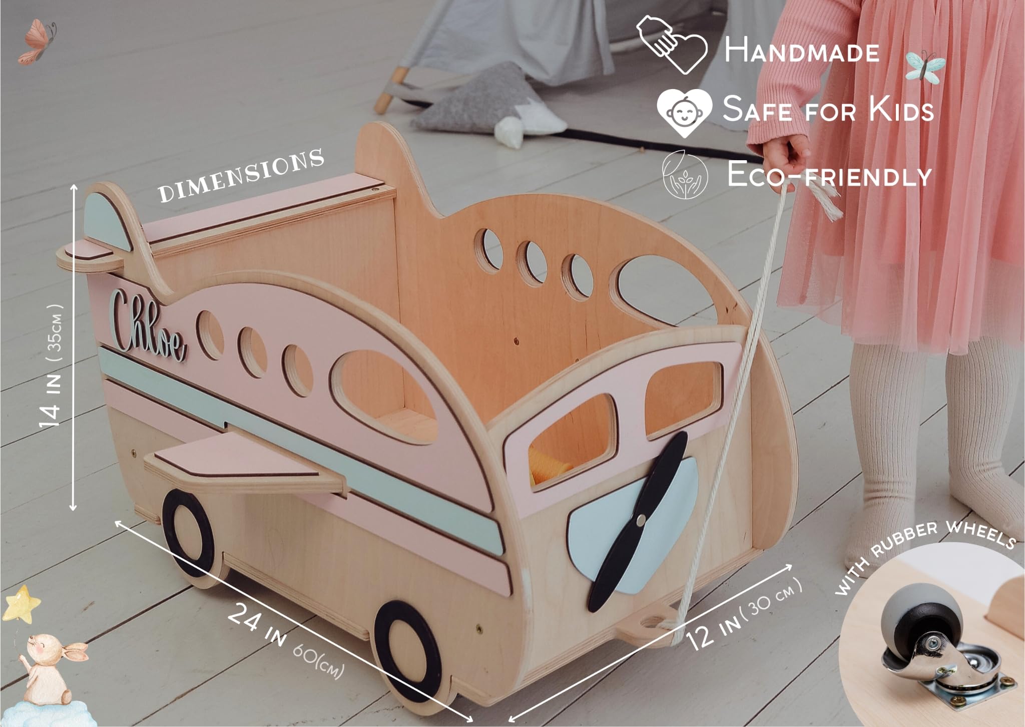 Personalized Kids Toy Storage Organizer with Wheels - Montessori Wooden Toy Box for Girls & Boys - Nursery Room Organization - Perfect for Playrooms, Bedrooms & Christmas Gifts