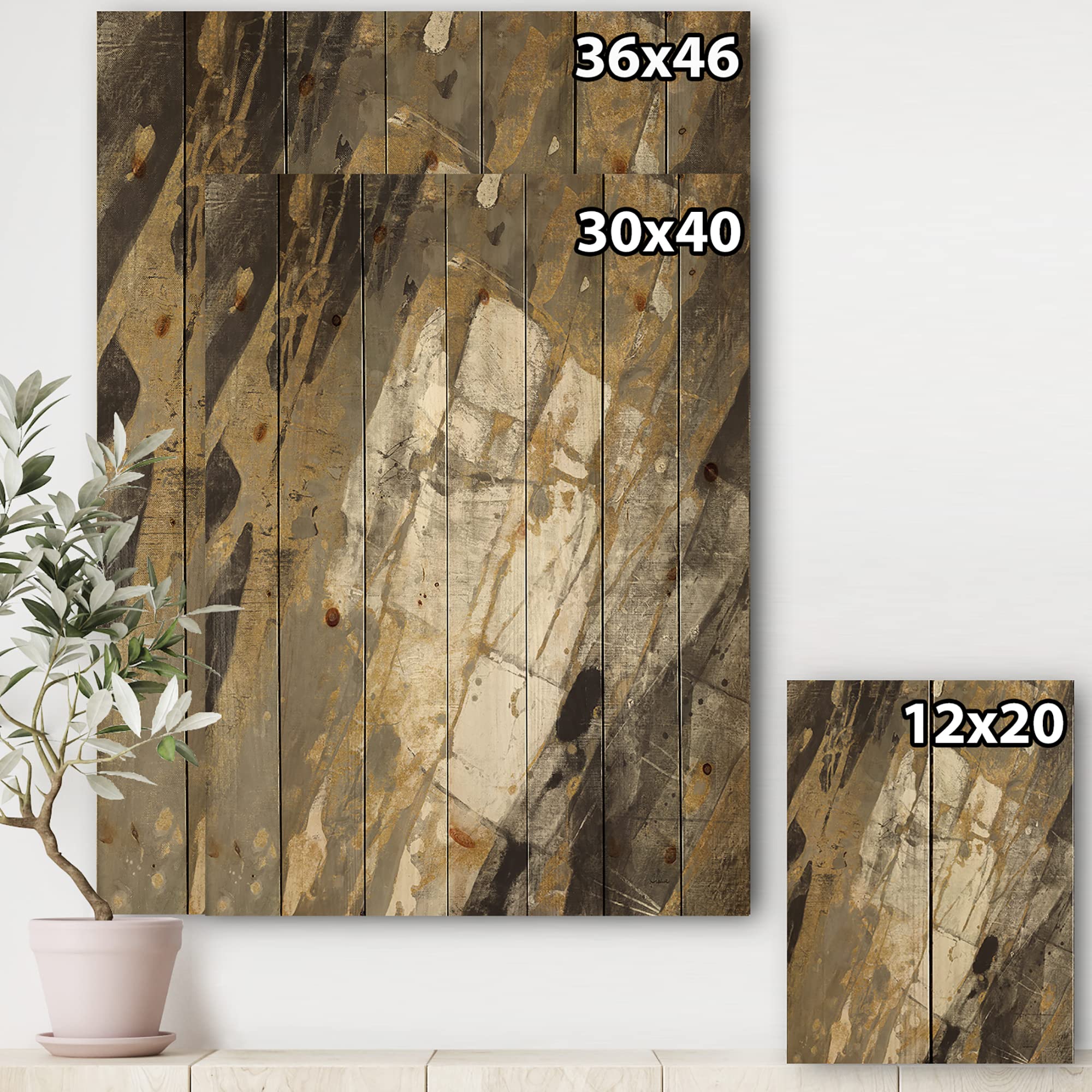 Handpainted Abstract Traditional Wood Wall Art - Gold, Black & White Large Wood Wall Decor Panels on Natural Pine - Perfect for Living Room, Bedroom & Office Decor