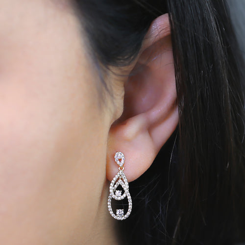 14K Yellow Gold Triple Drop Dangle Cubic Zirconia Earrings for Women - Elegant Wedding, Party & Evening Wear Jewelry Gift