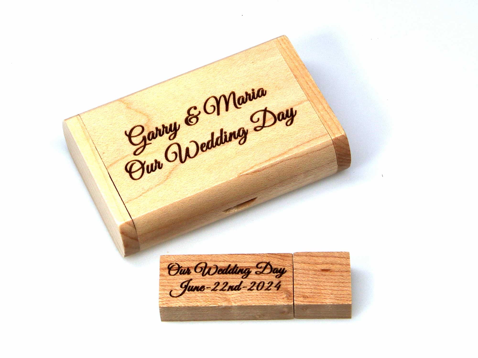 Personalized Engraved 32GB USB Flash Drive in Maple Wood Gift Box - Perfect for Corporate Gifts, Wedding Favors & Business Presentations