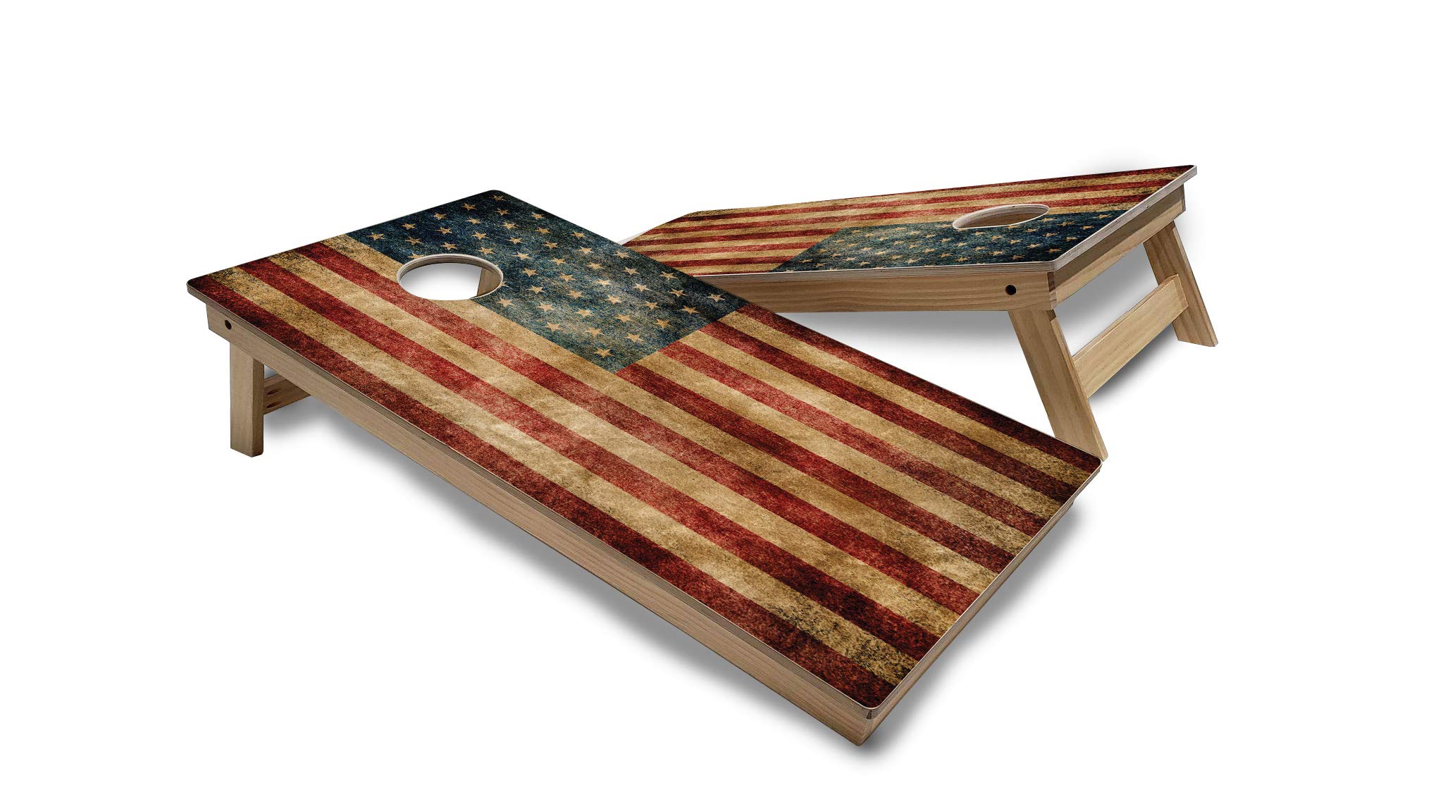 Tournament Grade Cornhole Game Set - 2 Professional 4'x2' Distressed Flag Cornhole Boards, Carrying Case & 8 Bags (LED Lights Optional) - Perfect for Tailgating, Backyard Parties & Outdoor Events