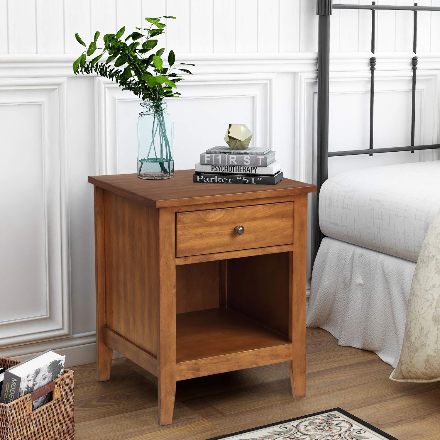 Homvent 1-Drawer Wooden Nightstand Dresser - Black Bedside Table with Storage for Makeup, Bedroom, Living Room | Compact Chest of Drawers for Small Spaces & Home Organization