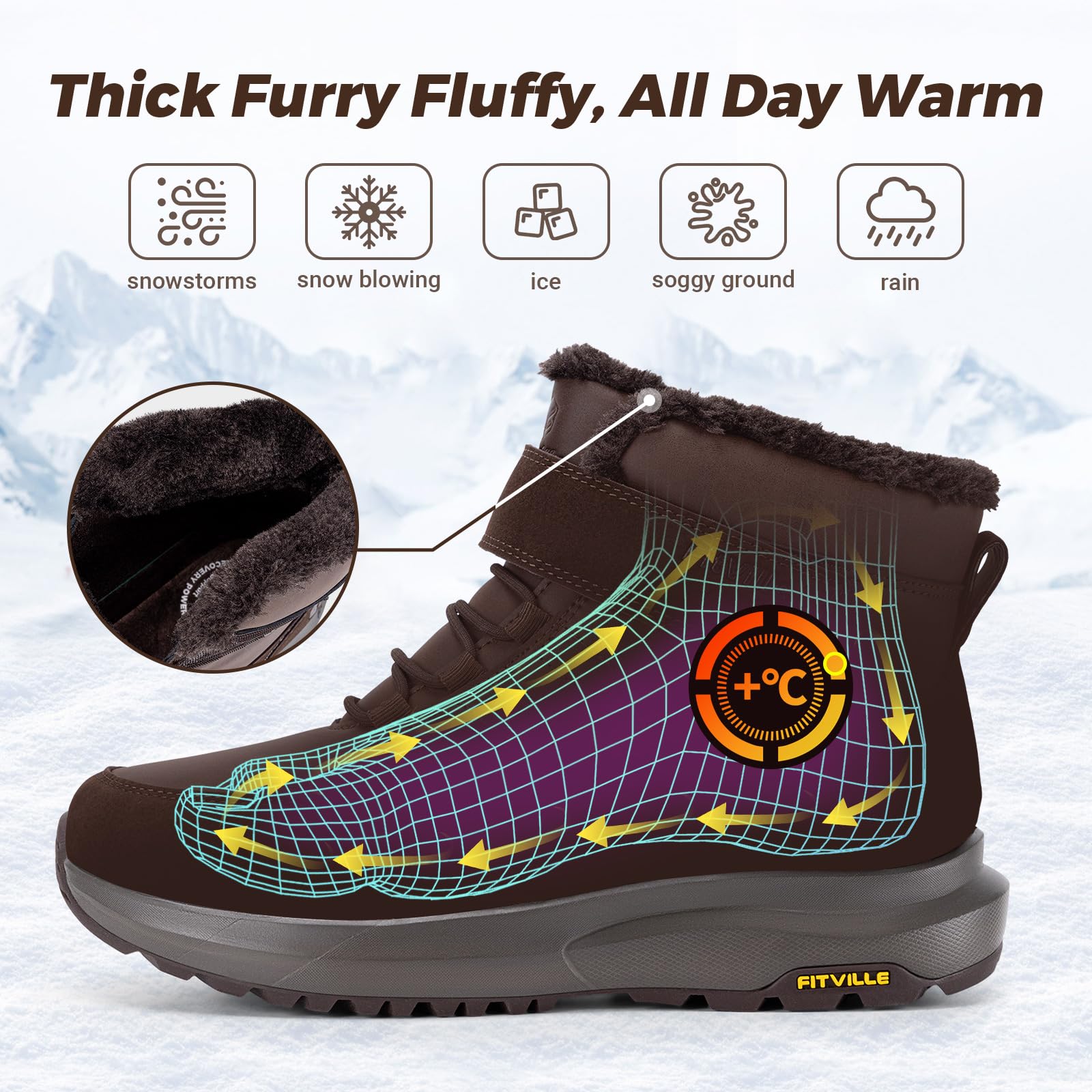 **FitVille Men's Wide Width Winter Boots – Fur Lined, Extra Wide Snow Boots, Lightweight Non-Slip Hiking Boots for Outdoor & Diabetic Shoes for Flat Feet – Perfect for Snowy Trails, Hiking & Daily Comfort**