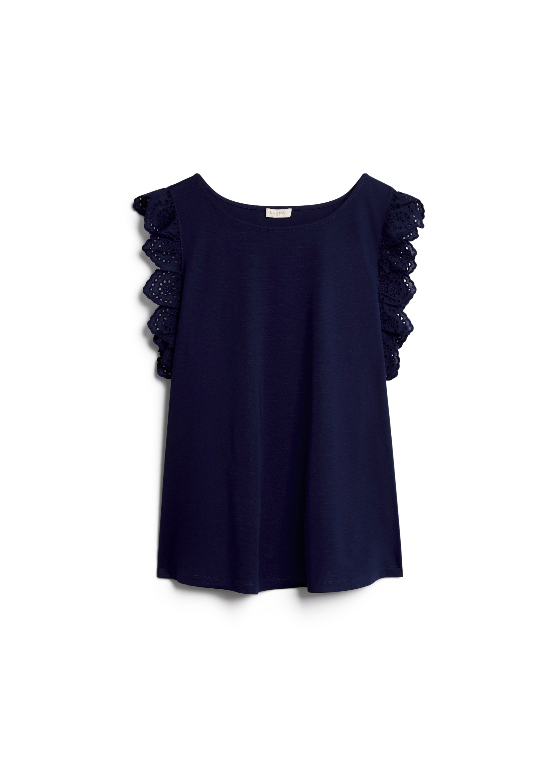 Eyelet Cap Sleeve T-Shirt for Women - Breathable Summer Top with Lace Detailing | Perfect for Casual Outings, Beach Wear & Layering
