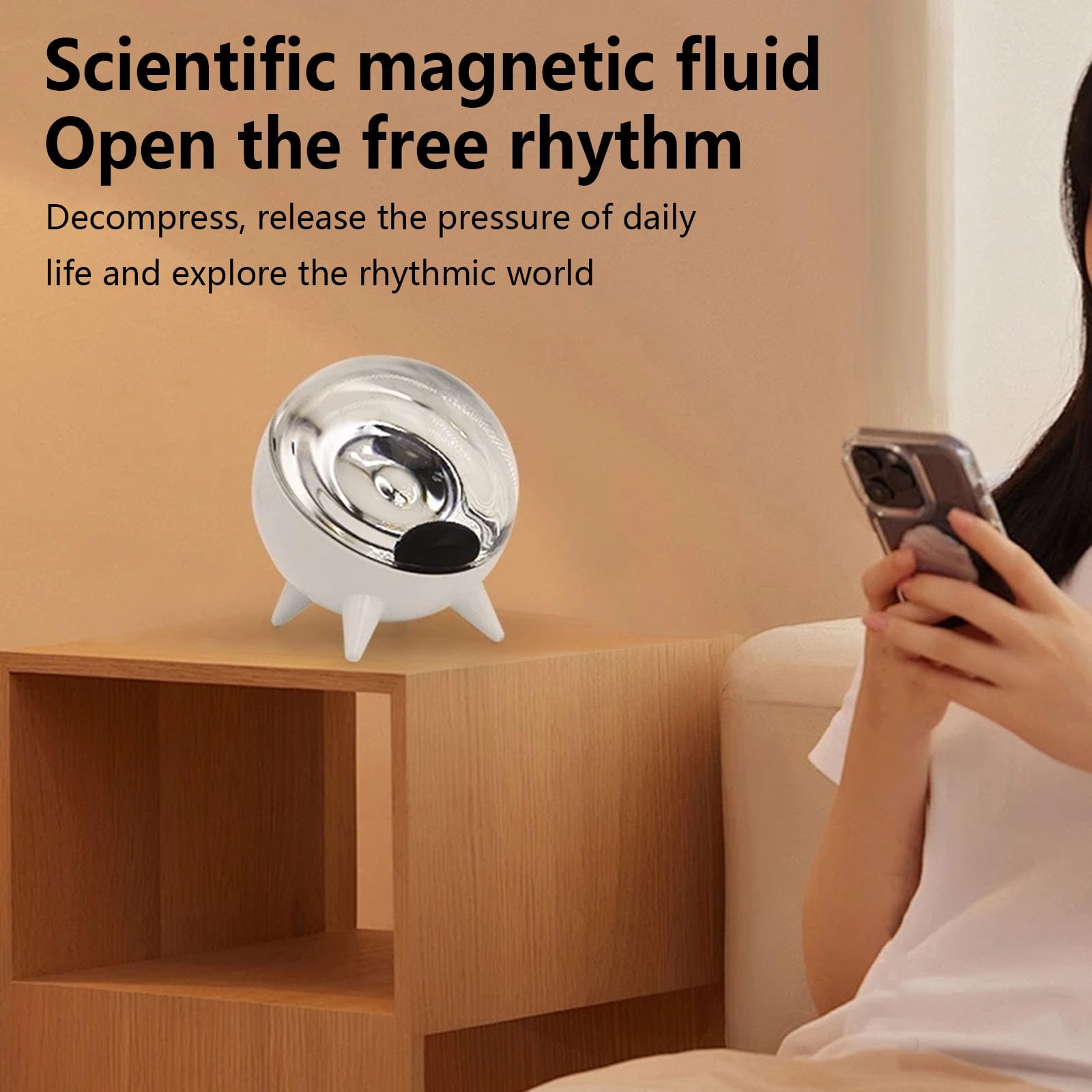Dancing Ferrofluid Music Rhythm Lamp - Magnetic Liquid Speaker with Visualizer for Home, Office & TV | White Modern Decor for Computer Desktop & Party Entertainment