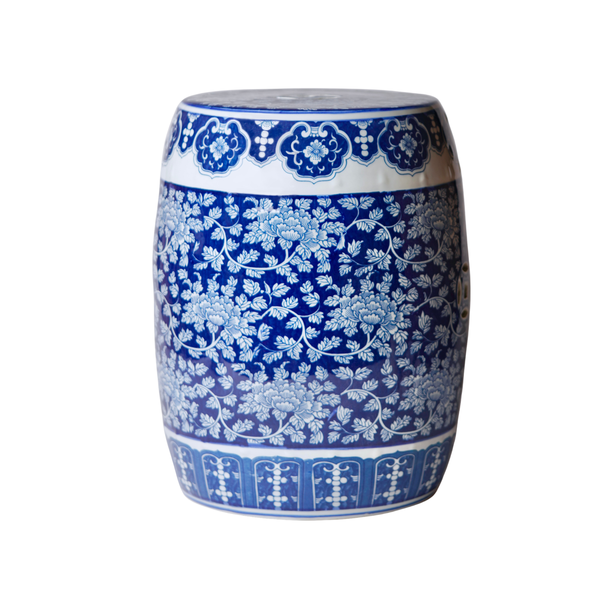 Exquisite Blue and White Porcelain Garden Seat with Dark Peony Design – Perfect for Outdoor Patio, Porch, and Garden Decor
