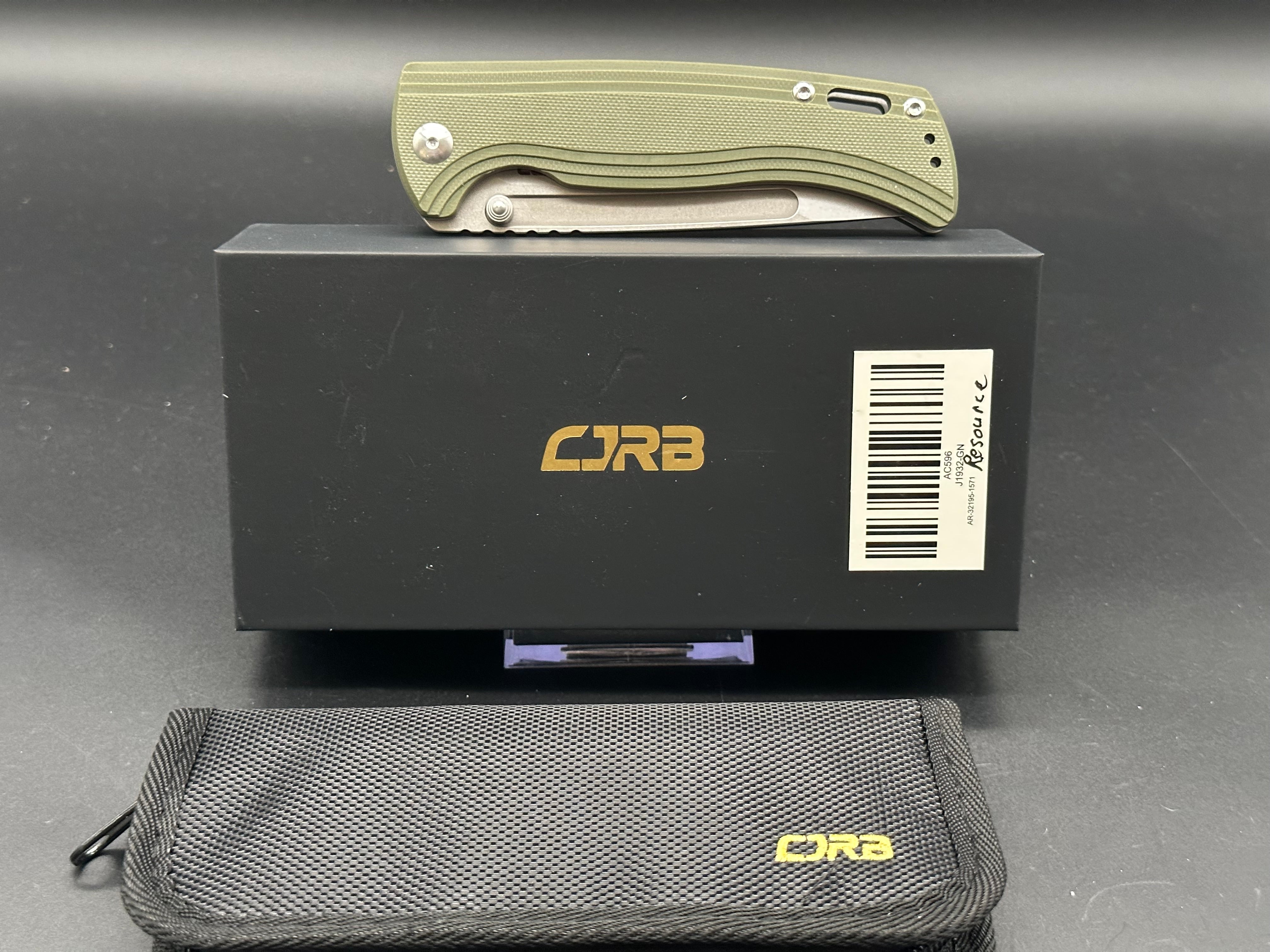 CJRB RESOURCE Folding Knife - Green G10 Handle, AR-RPM9 Steel Blade - EDC Pocket Knife for Camping, Hiking & Outdoor Adventures