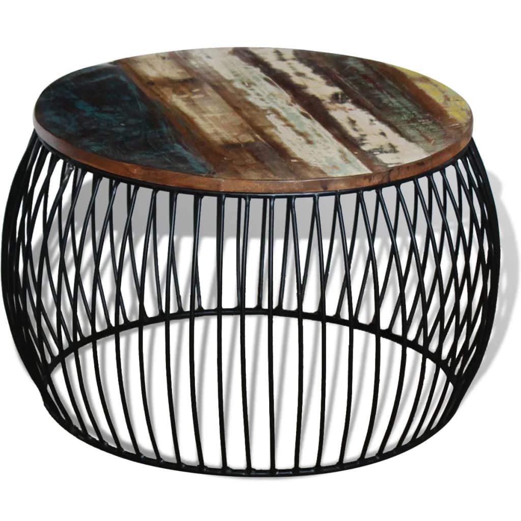 Reclaimed Wood Coffee Table Round 26.8 Inch - Rustic Farmhouse Style Living Room Center Table for Home Decor & Cozy Gatherings