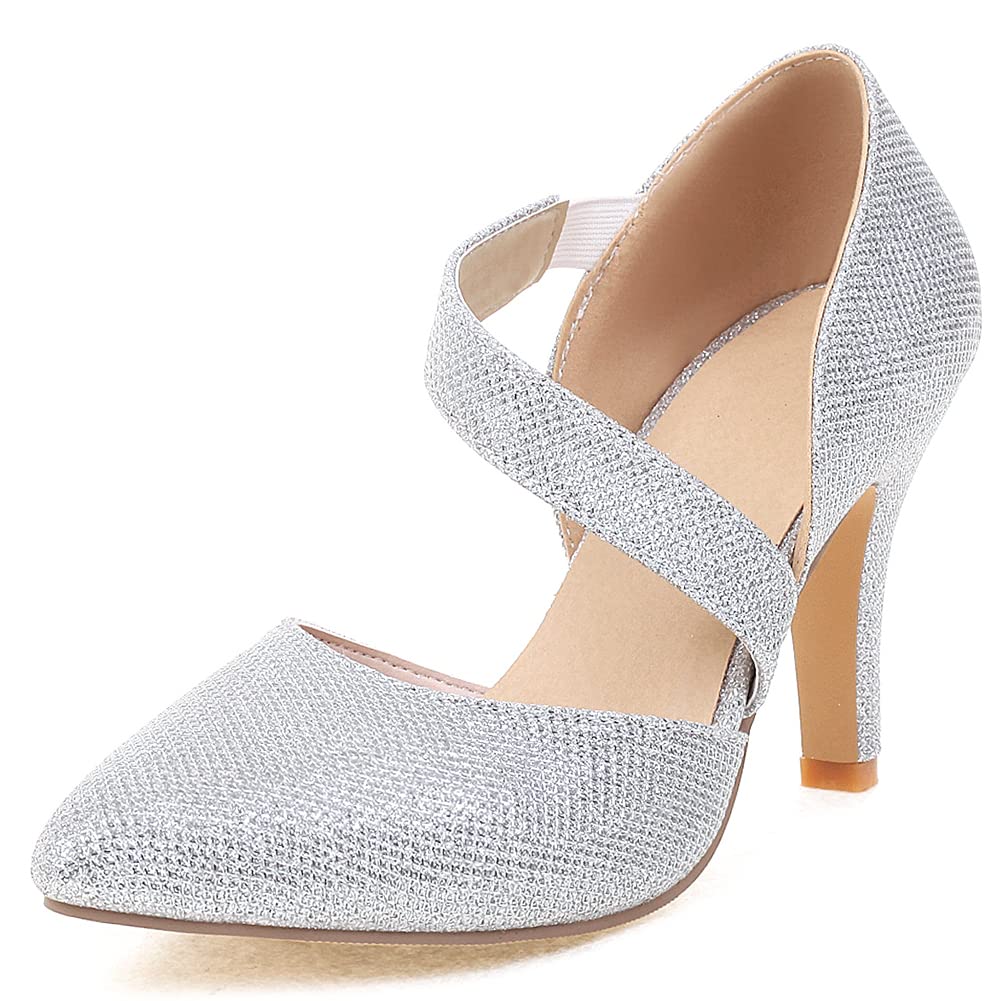 Femflame Women's Pointed Toe High Heel Pumps with Elastic Strap & Rhinestone Details - Elegant Stiletto Heels for Parties, Weddings & Office Wear